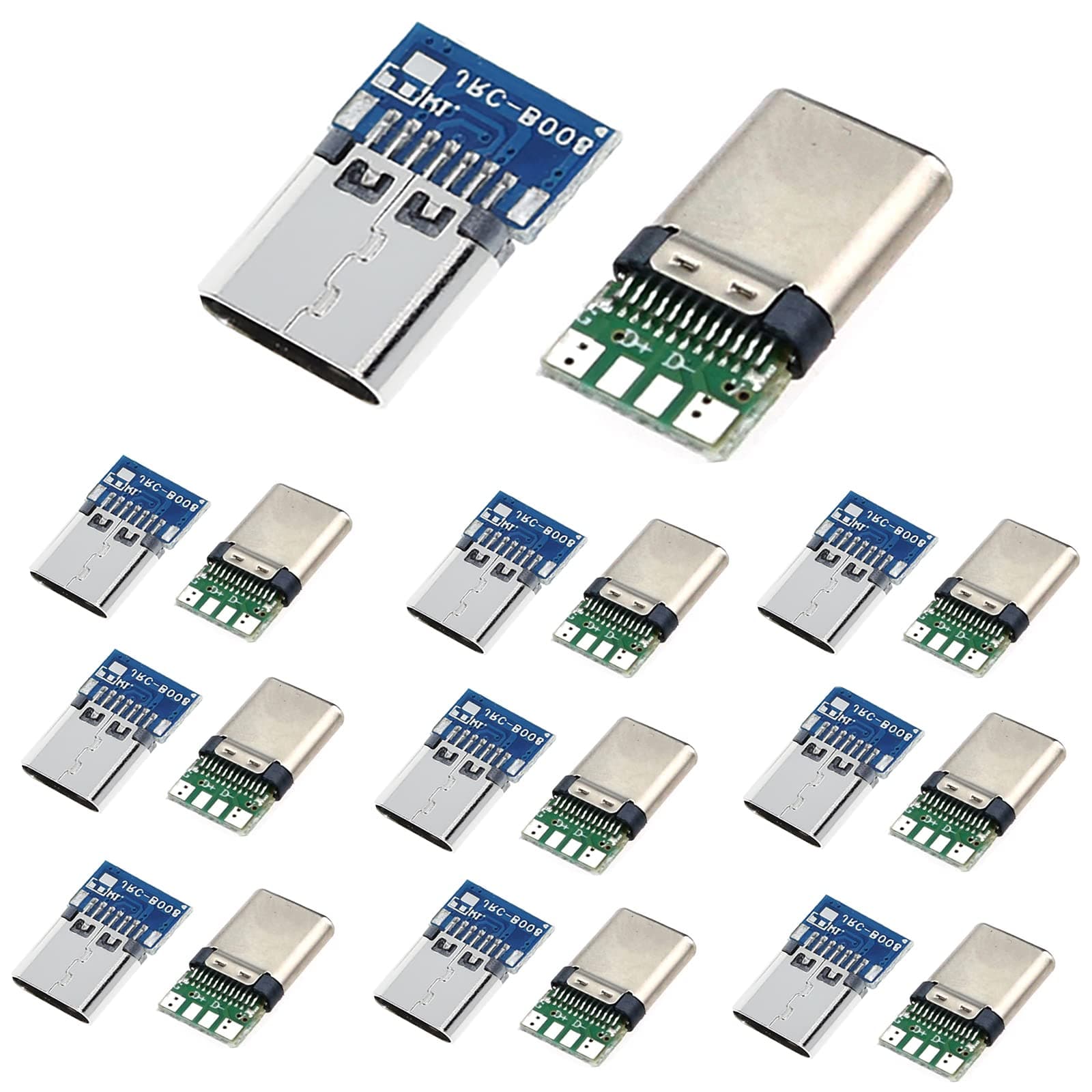 Teansic 20 Pcs 24 pin USB 3.1 Type C Male Female Plug Socket Connector with PCB Board (10 Pcs Male + 10 Pcs Female Connector)