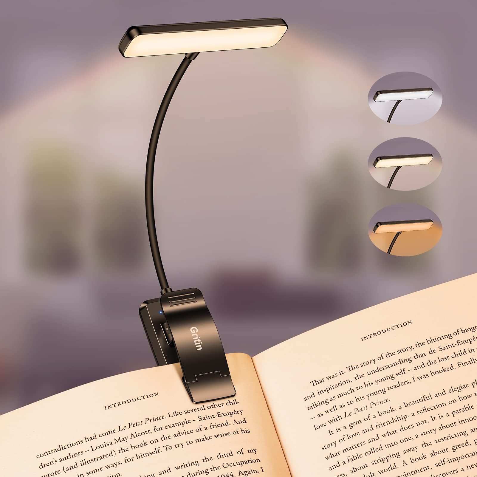 19 LED Reading Light, USB Rechargeable Reading Lamp 360° Flexible with 3 Lighting Modes - Eye Protection & Continuous Dimming & Long Lasting Book Light for Reading in Bed