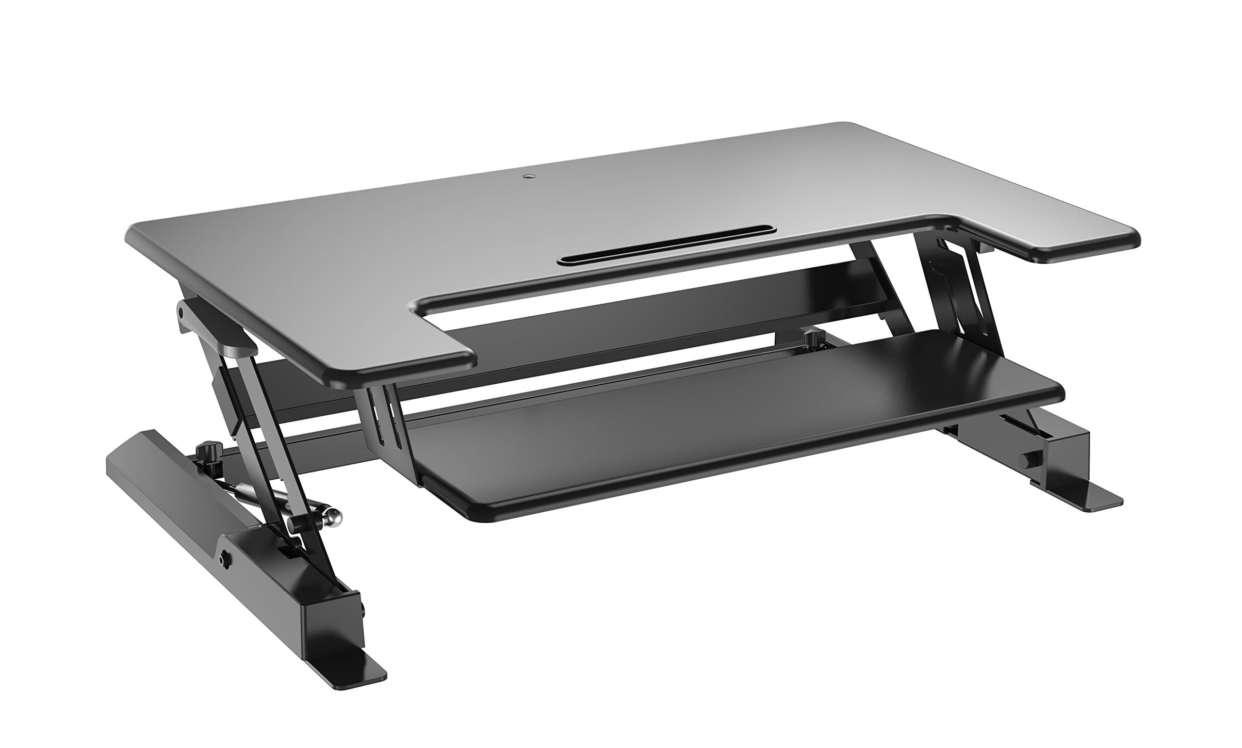 Best Adjustable Standing Desk Riser - Gas Spring Converter to Stand Up or Sit Down, 36" Black 2-Tier Desktop, Dual Computer Monitors Space w/ Keyboard Tray CAS-LD02