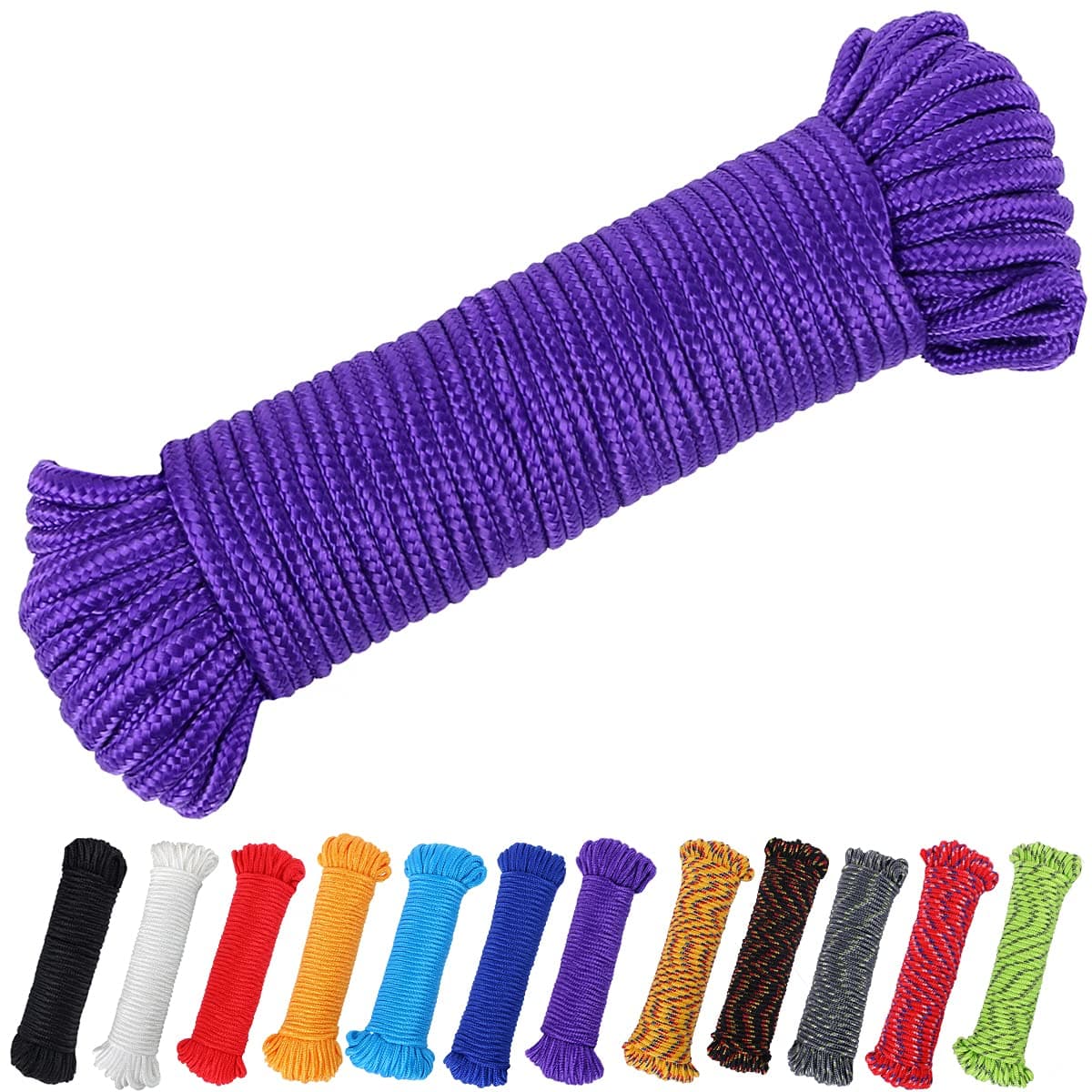 90 ft 1/4 inch (7mm) Nylon Poly Rope Flag Pole Polypropylene Clothes Line Camping Utility Good for Tie Pull Swing Climb Knot (Purple)