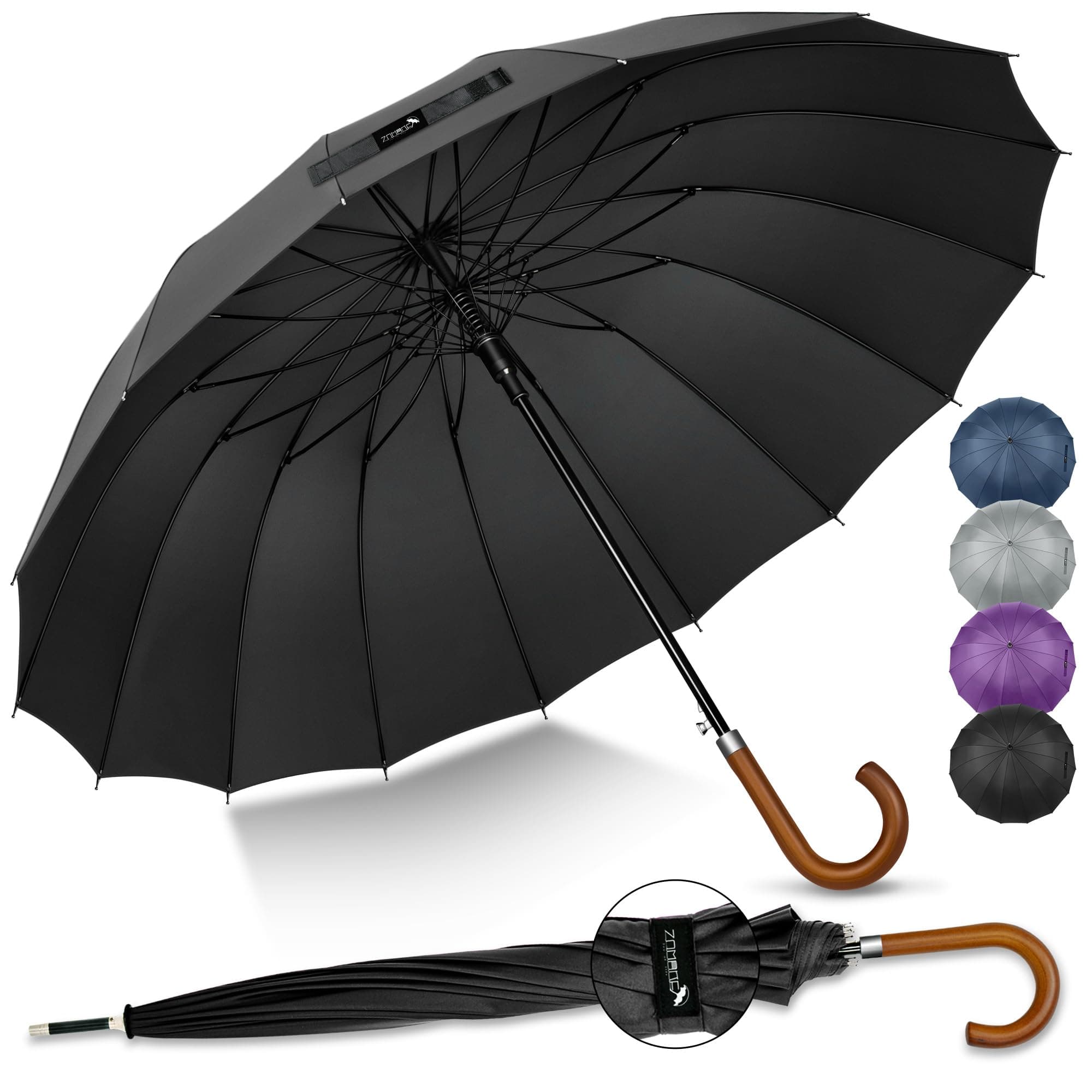 Large Stick Umbrella for Rain, Auto Open Windproof, 45.7" Wide Canopy 39" Folding Length for 2 People Wood Handle for Business Receptions Attending Meetings (16 Ribs)