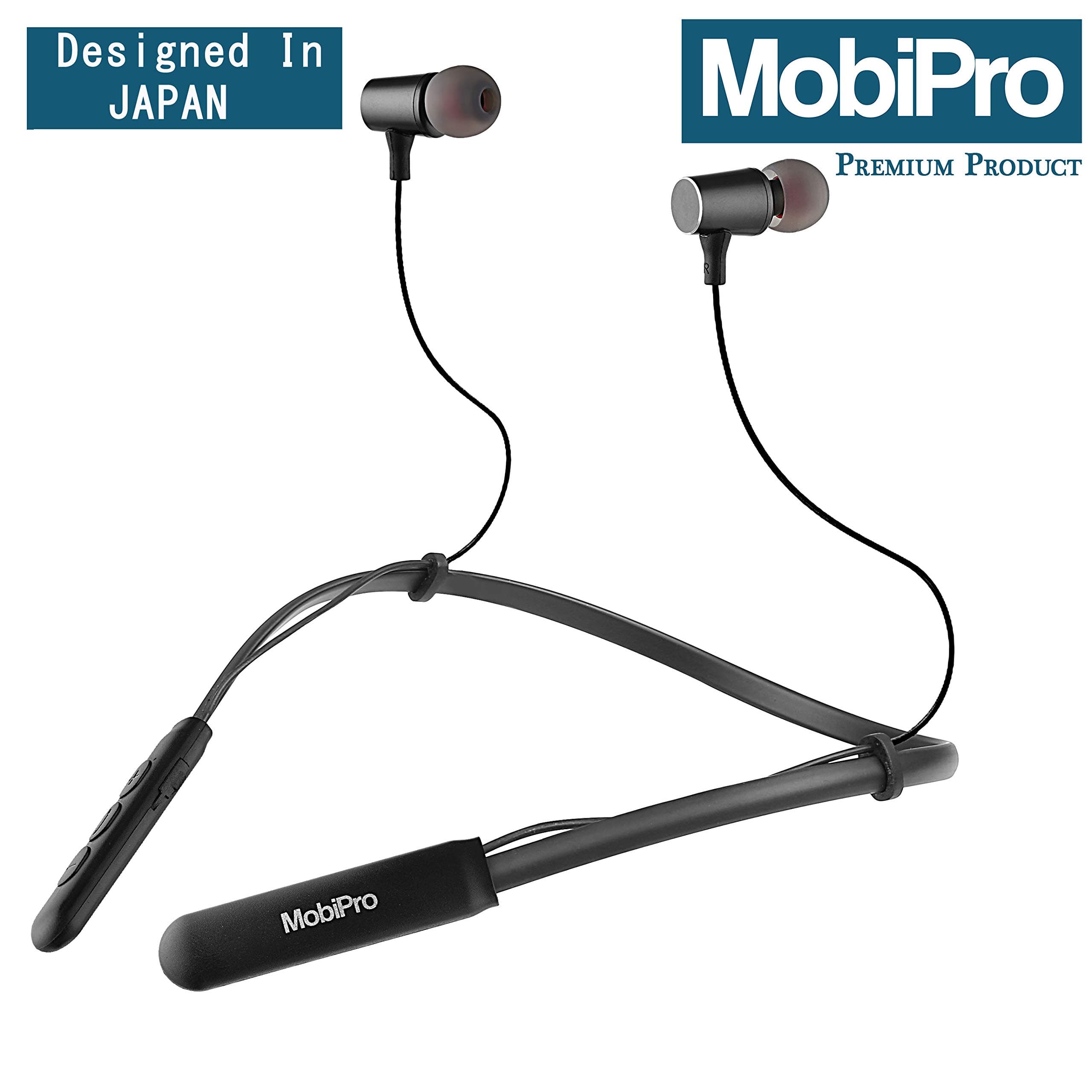 Mobipro {Japan) Flex Wireless Bluetooth Headset 4.2, Neckband, Noise Cancellation Headphones, 12 HRS Battery Life, Mega Bass HD Sound, Magnetic Earphones (Black)- 1 Year Warranty.