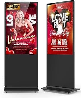55-inch Digital Signage Display, 4K 2160P LCD Screen Indoor Floor Standing Digital Kiosk, Auto Media Player Advertising Display Poster with Android OS Remote Control, HDMI/WiFi/USB