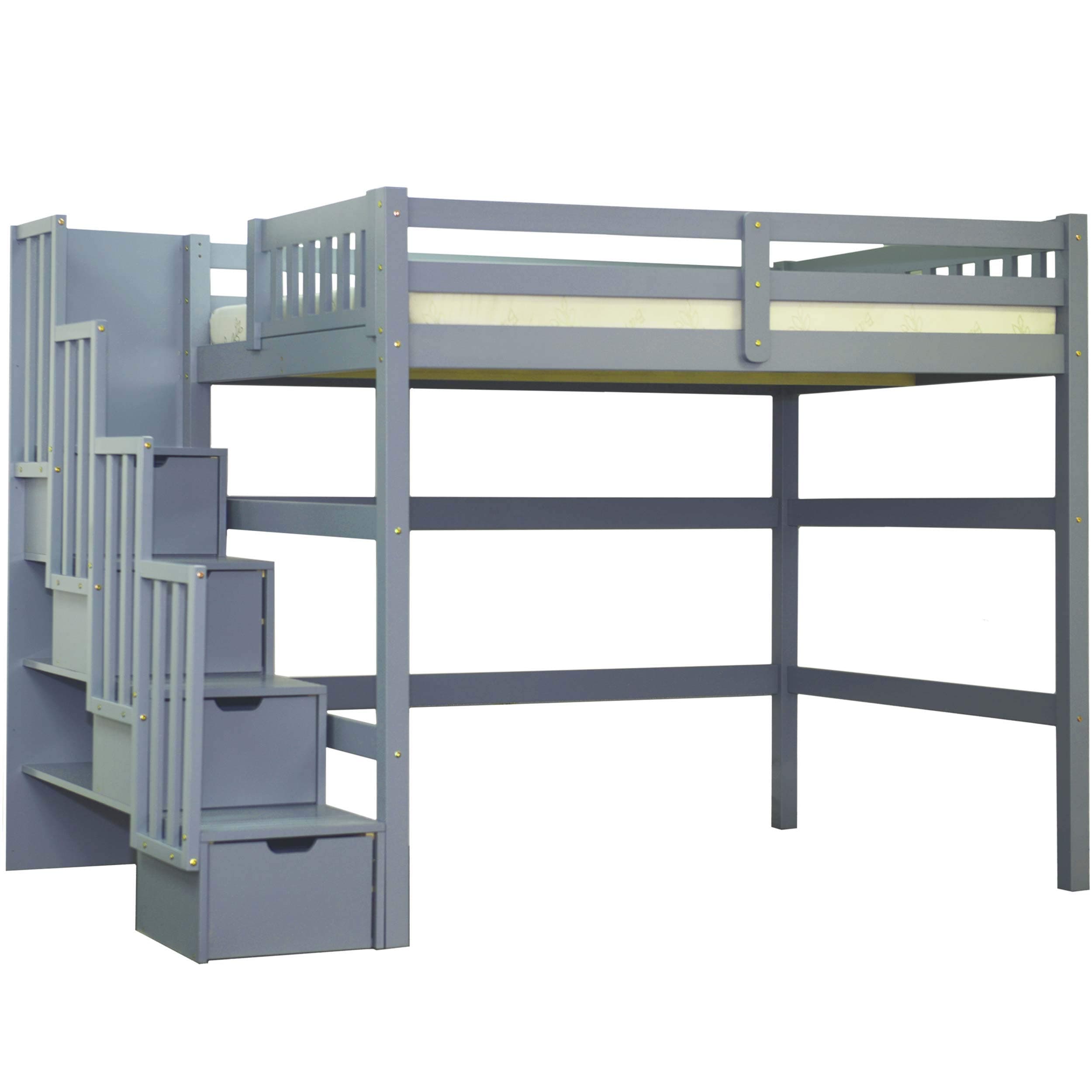 Staircase Twin Loft Bed with Storage Grey