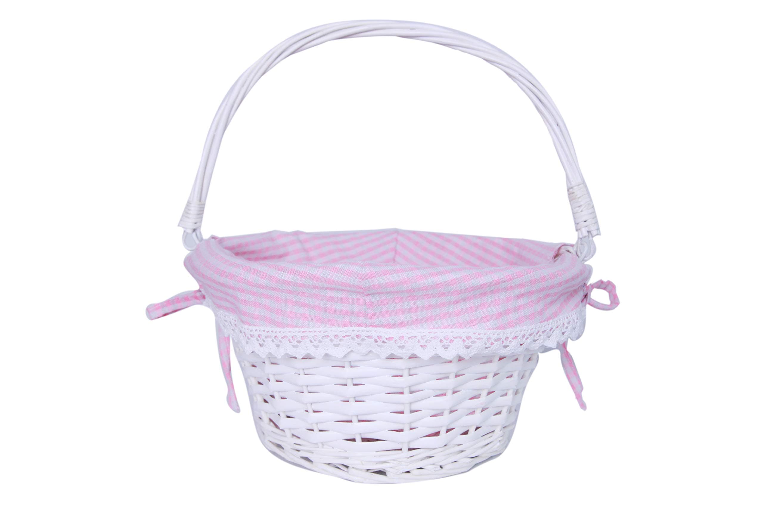 Oypeip Easter Basket Gift Basket Oval Willow Round Wicker Storage Basket With One Drop Down Handle Easter Baskets for Kids Fabric Cotton Linen For Office, Bedroom, Closet, Toys