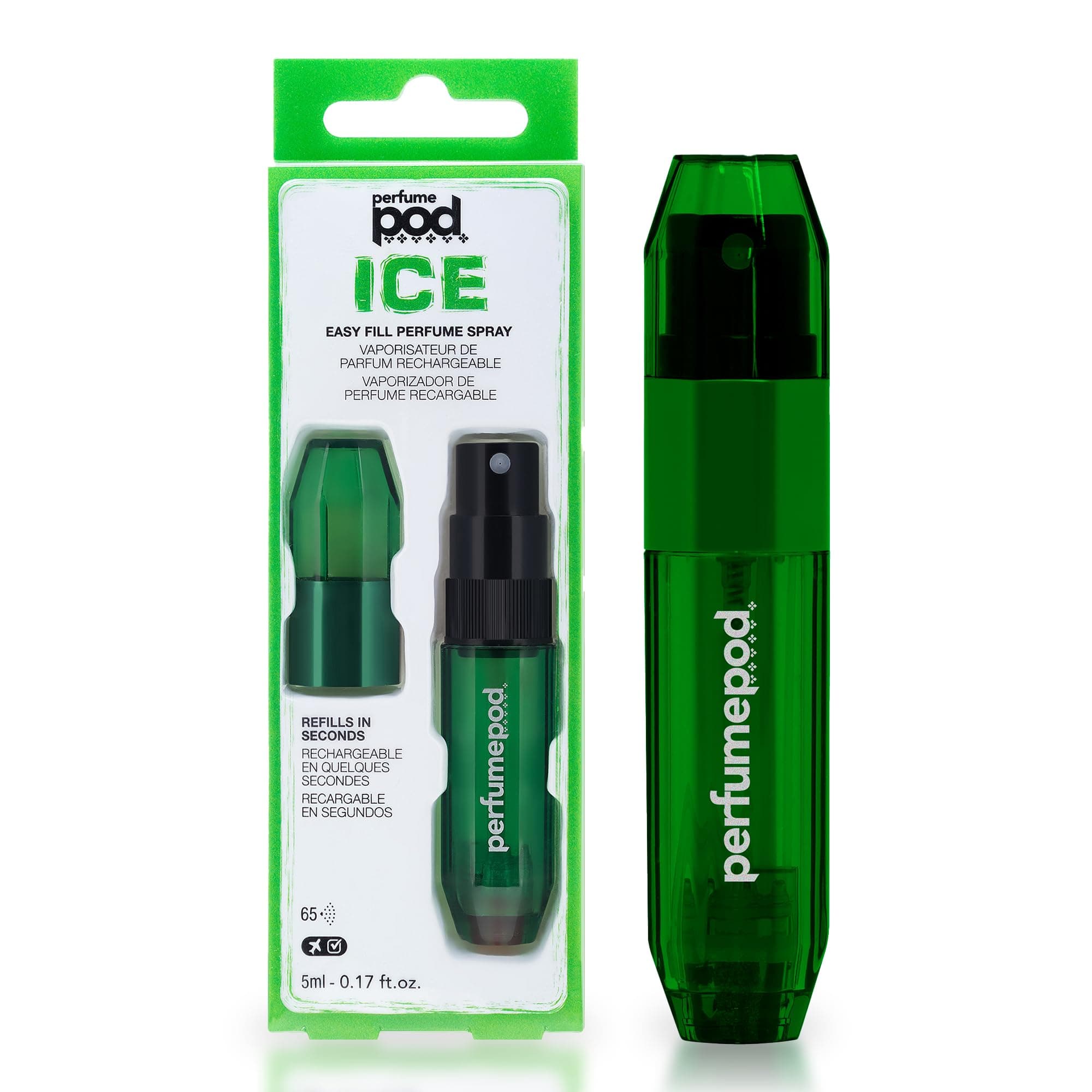 Perfume Pod Ice Travel Perfume Atomizer - High Definition Mini Pump Sprayer - Travel TSA Approved - Easy Fill - Leak Proof - Green - 0.6oz