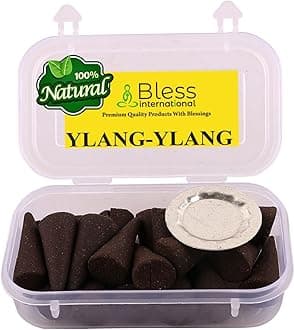 Bless InternationalYLANG-YLANG 100%-Natural-Incense-Cones Handmade-Hand-Dipped Organic-Chemicals-Free for-Purification-Relaxation-Positivity-Yoga-Meditation The-Best-scents (10 Count)