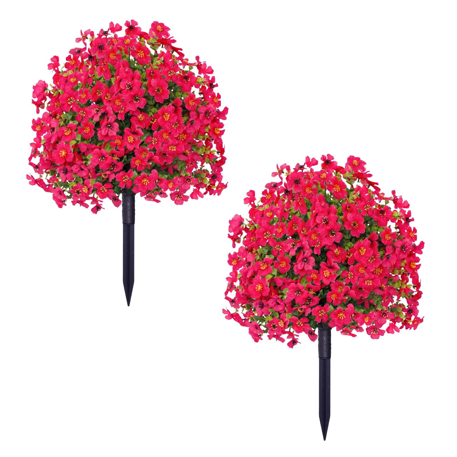 Artificial Violet Ball Topiary Trees with Ground Spikes, 2 Pack Fake Artificial Bushes Plants, Fade Resistant Faux Artificial Shrubs Tree for Indoor Outdoor Front Porch Decor 23in (A-2 Pcs)