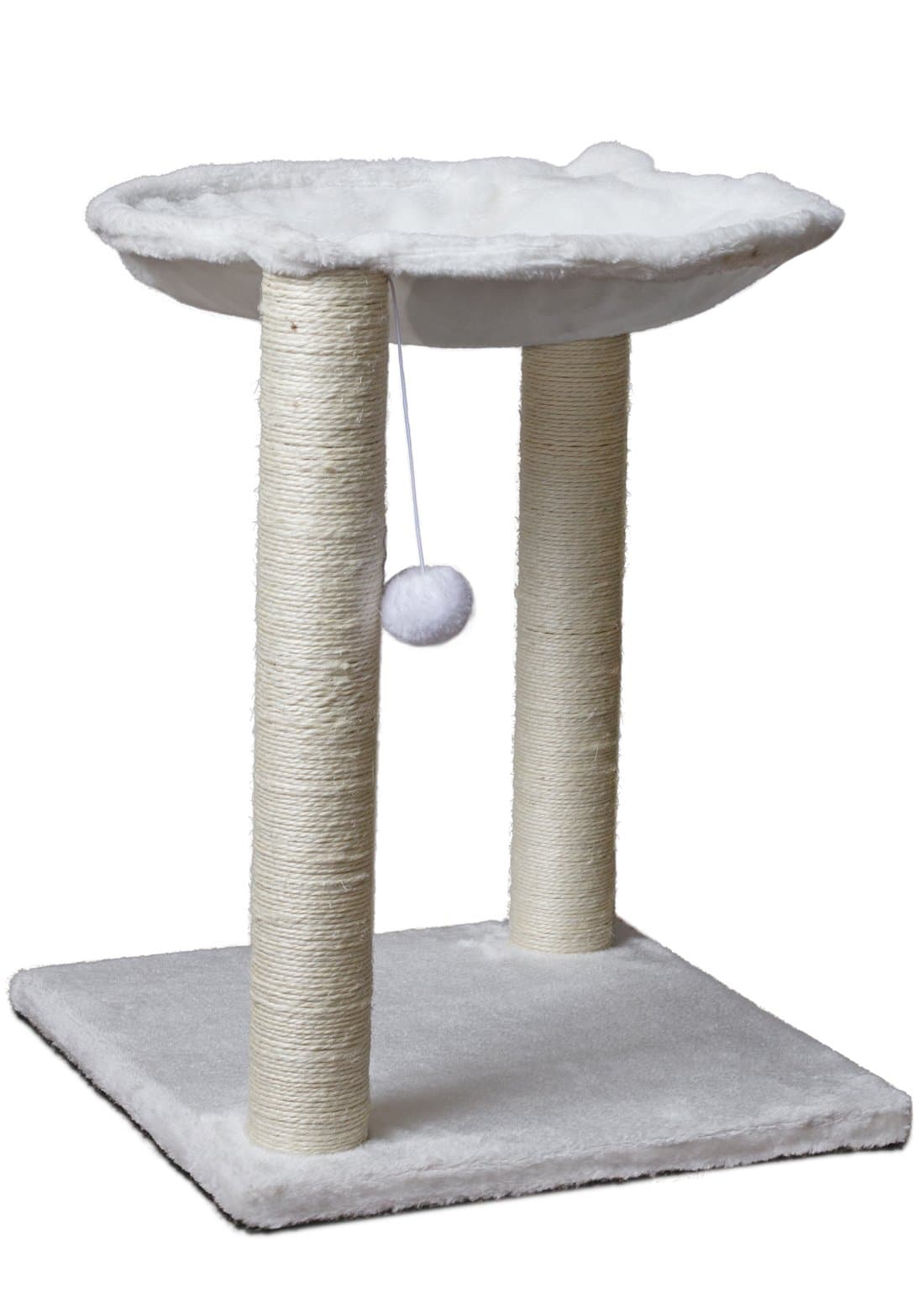 Paws & Pals 3-in-1 Cat Scratching Post w/Hammock & Toy | No-Effort Assembly, Sturdy Pressed-Wood w/Vegan Fur Carpet - Pet Bed Scratch Lounge Furniture Best for Kitten & Large Kitty Cats - Tall, White