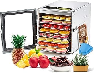 Cercker Food-Dehydrator Machine 8 Stainless Steel Trays, 500W Jerky Dehydrator for Meat, 190ºF Mushroom Dryer, 24H Timer Fruits Dryer for Herbs, Veggies, Yogurt & Dog Treats