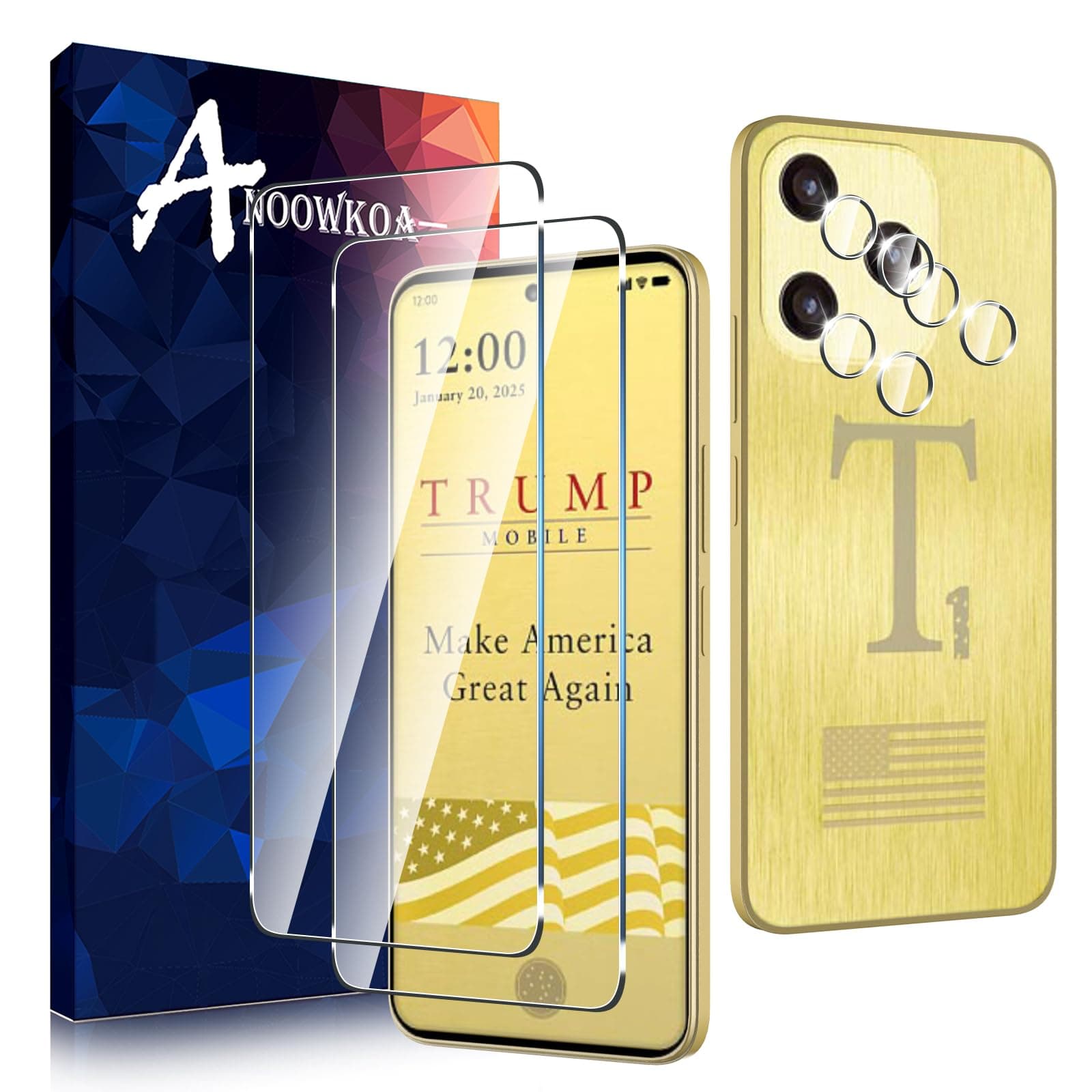 2 Pack for Trump Mobile T1 Phone Screen Protector + 2 Pack T-Mobile T1 Phone Camera Lens Tempered Glass Protector.9H Hardness.Support Fingerprint Unlock Bubble-Free.Easy Installation