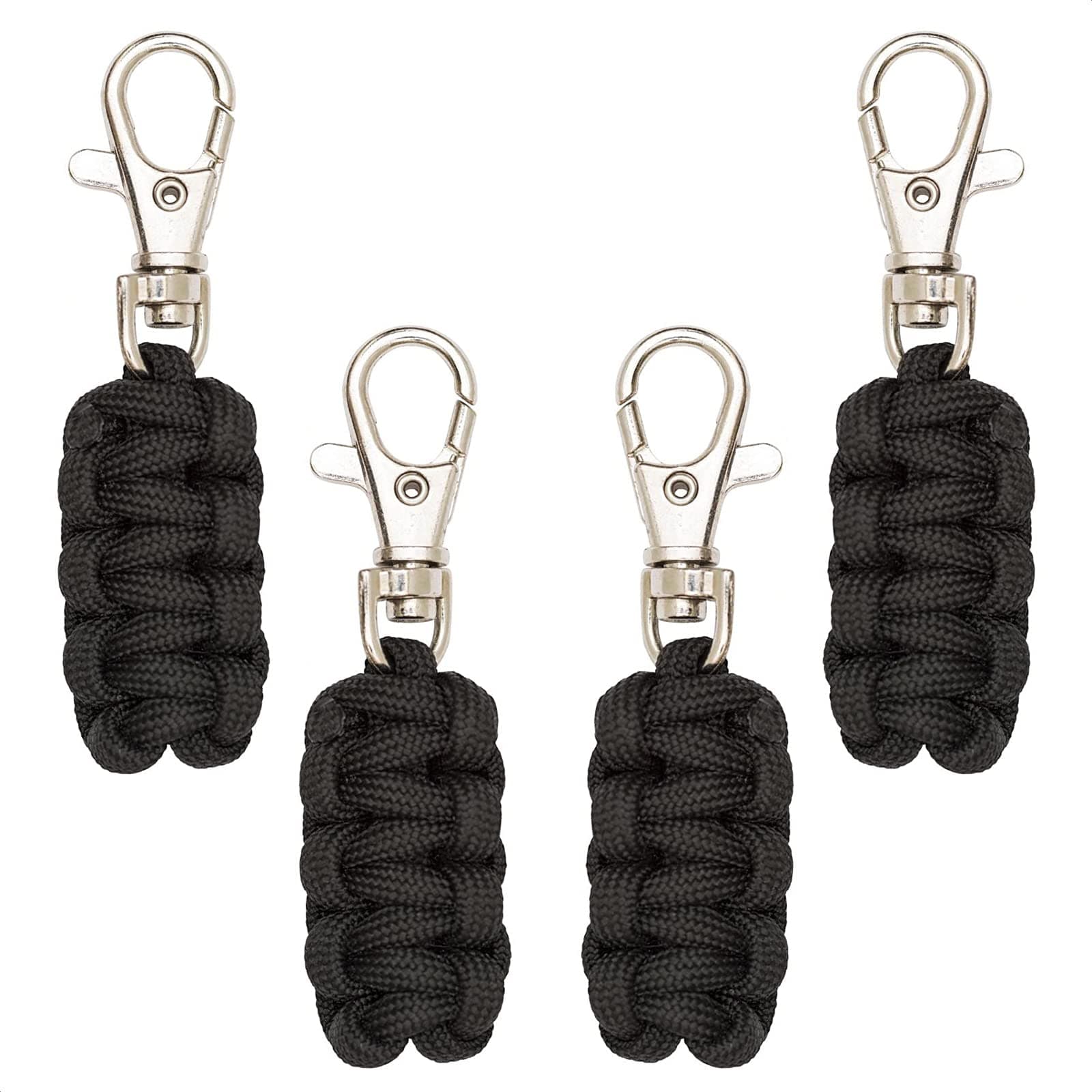 Lagarto Paracord Zipper Pulls 4 Pack Black | Metal Hook Thin Enough to Attach to Almost Any Zipper