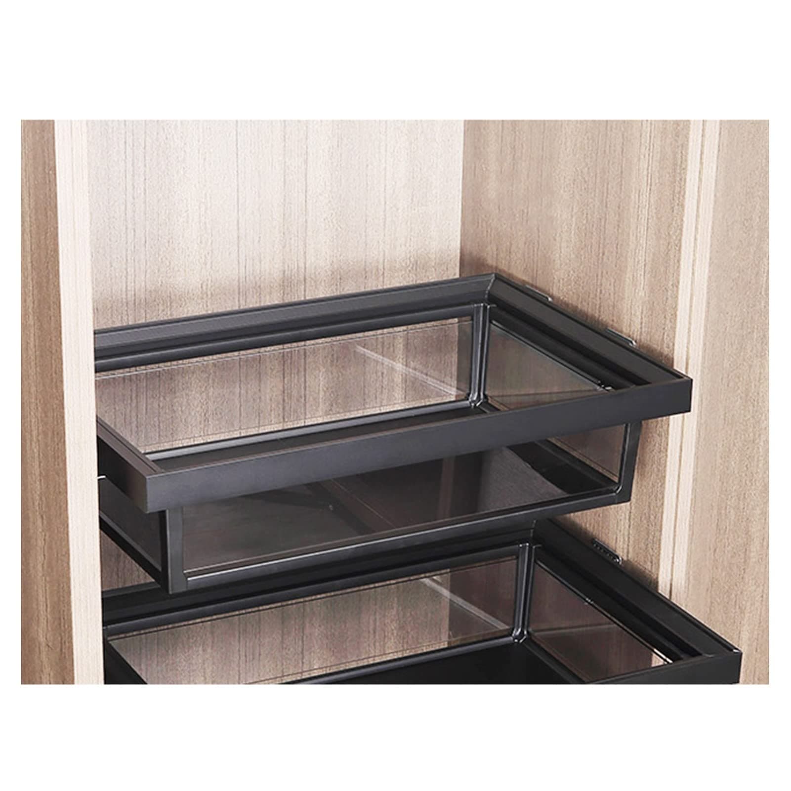 Wardrobe Pull Basket Drawer Type Clothes Storage Box, Damping Buffer Automatic Return Cabinet Storage Basket, Wardrobe Slide Rail System (Size : 81-86cm)