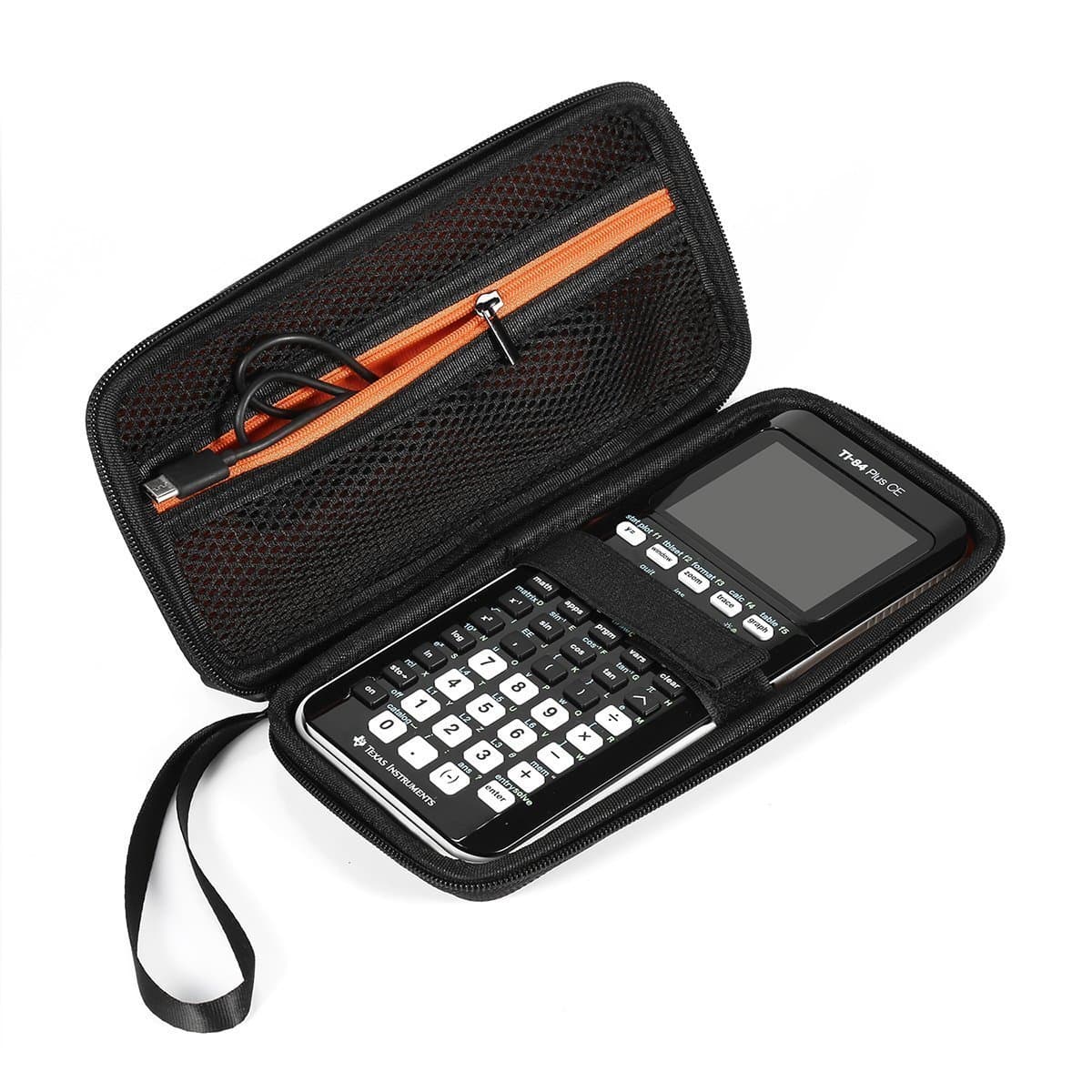 BOVKE Hard Graphing Calculator Carrying Case Compatible with Texas Instruments TI-84 Plus CE/TI-83 Plus CE/Casio fx-9750GII, Extra Zipped Pocket for USB Cables, Manual, Pencil, Ruler, Black