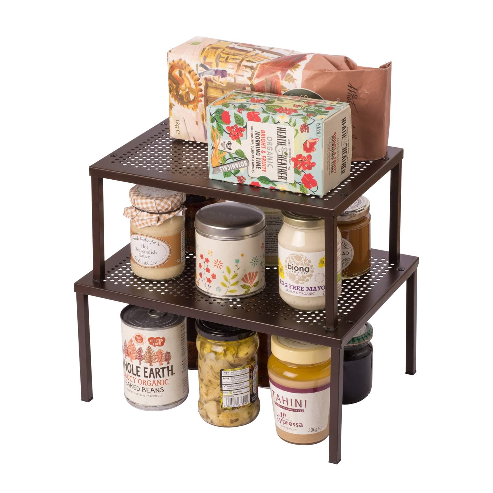 GboDesign Stackable Kitchen Cabinet Organiser Cupboard Shelf Organiser and Mug Organiser - Set of Expandable Kitchen Cabinet Shelf and Stackable Kitchen Pantry Cabinet in Bronze