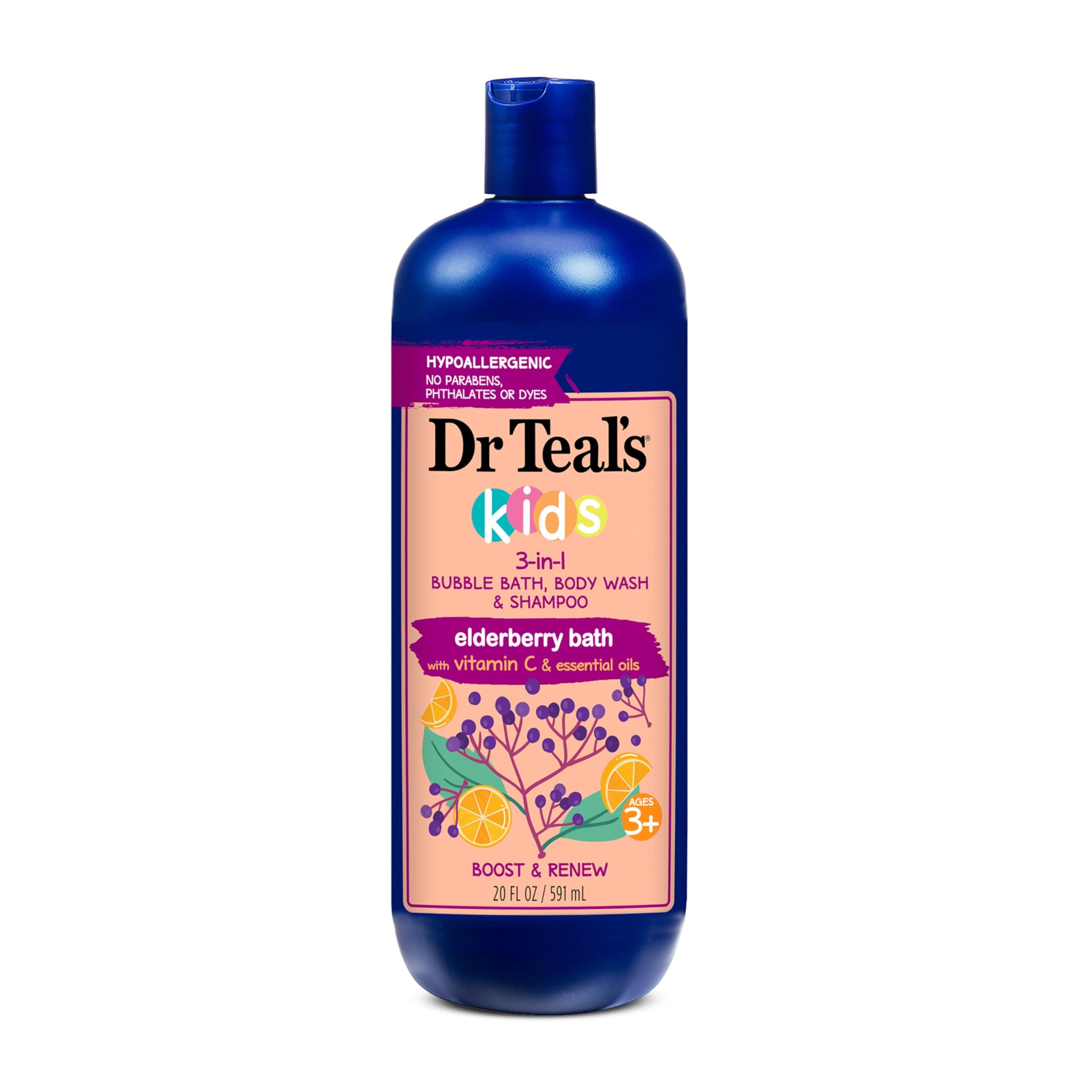 Kids 3-in-1 Elderberry Bath: Bubble Bath, Body Wash & Shampoo, 20 fl oz