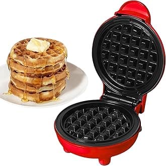 OVENTE Electric Mini Waffle Maker, 550W Fast Heating Element with Overheat Protection, 4-Inch Non-Stick Plates and Cooking Surface, Perfect for Breakfast, Hash Browns, Keto Chaffles, Red WM215R