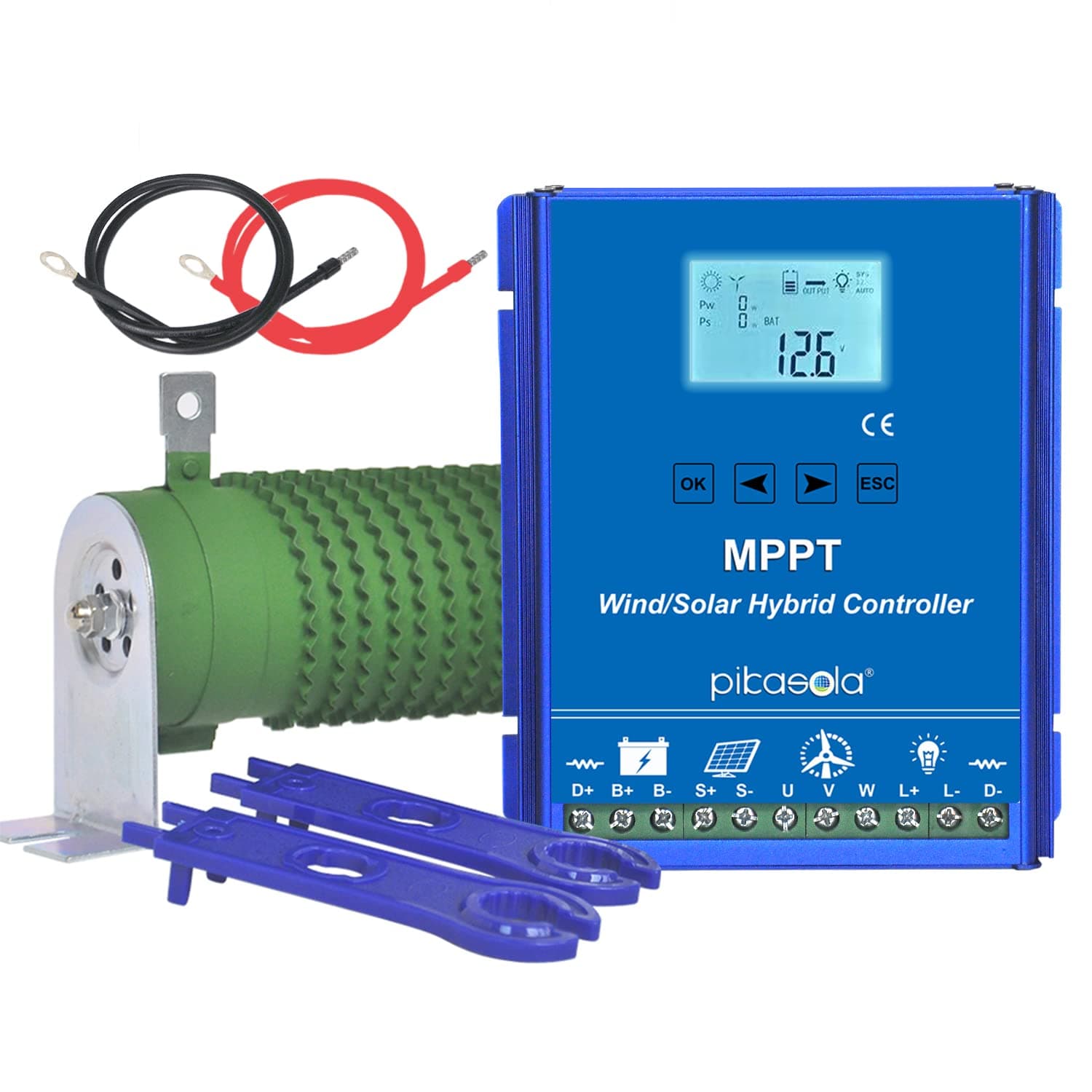 1400W Off Grid with Unloader Hybrid Wind Solar Controller Auto 12/24V Battery MPPT Charge Boost Float of max 800w Wind Turbine Generator 600w Solar Panel Home Street Light Controller