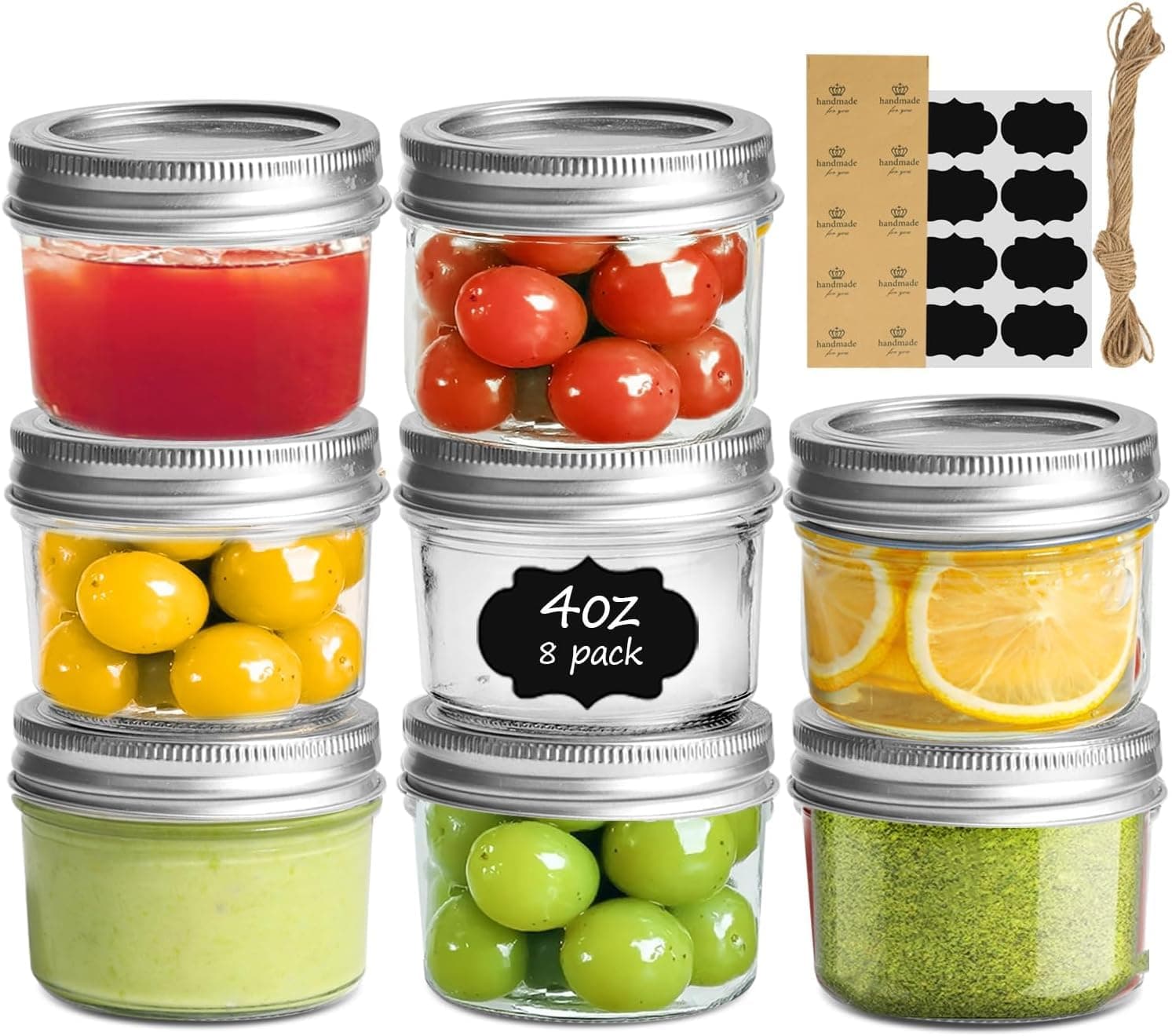 Mini Mason Jars 4oz - 8 Pack, Regular Mouth Mason Jar with Lids and Seal Bands, Small Glass Canning Jar for Spice, Jam, Honey, Jelly, Dessert, Shower Wedding Favors, DIY Candles Decor