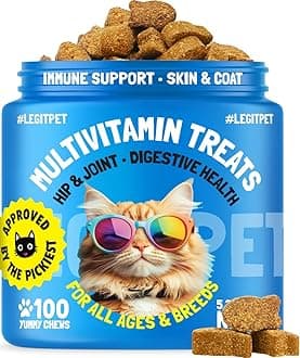 Multivitamin Cat Treats Vitamins for Indoor Cats Skin & Coat Digestion Immunity Mobility Heart & Brain Support Supplements for Overall Cat Health with Vitamins A B C D E and Biotin 100 Yummy Chews