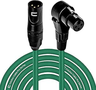 Balanced XLR Cable Male to Right Angle Female - 15 Feet Green - Pro 3-Pin Microphone Connector for Powered Speakers, Audio Interface or Mixer for Live Performance & Recording