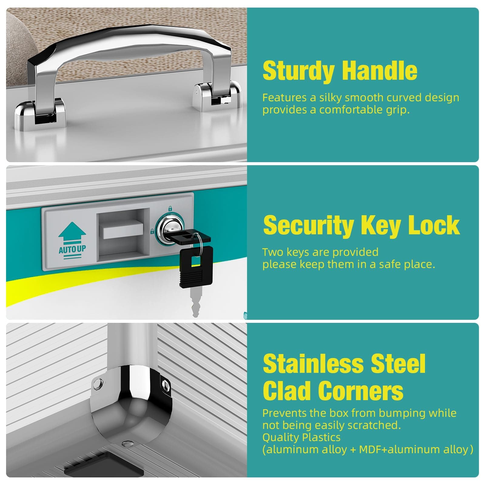 Glosen Medicine Lock Box,locking medicine box, Security Lock Boxes【Medium 12 x 7.68 x 7.87 Inch with removable storage pocket】,lock box, First Aid Key Safe Box,Lock Box for Medication