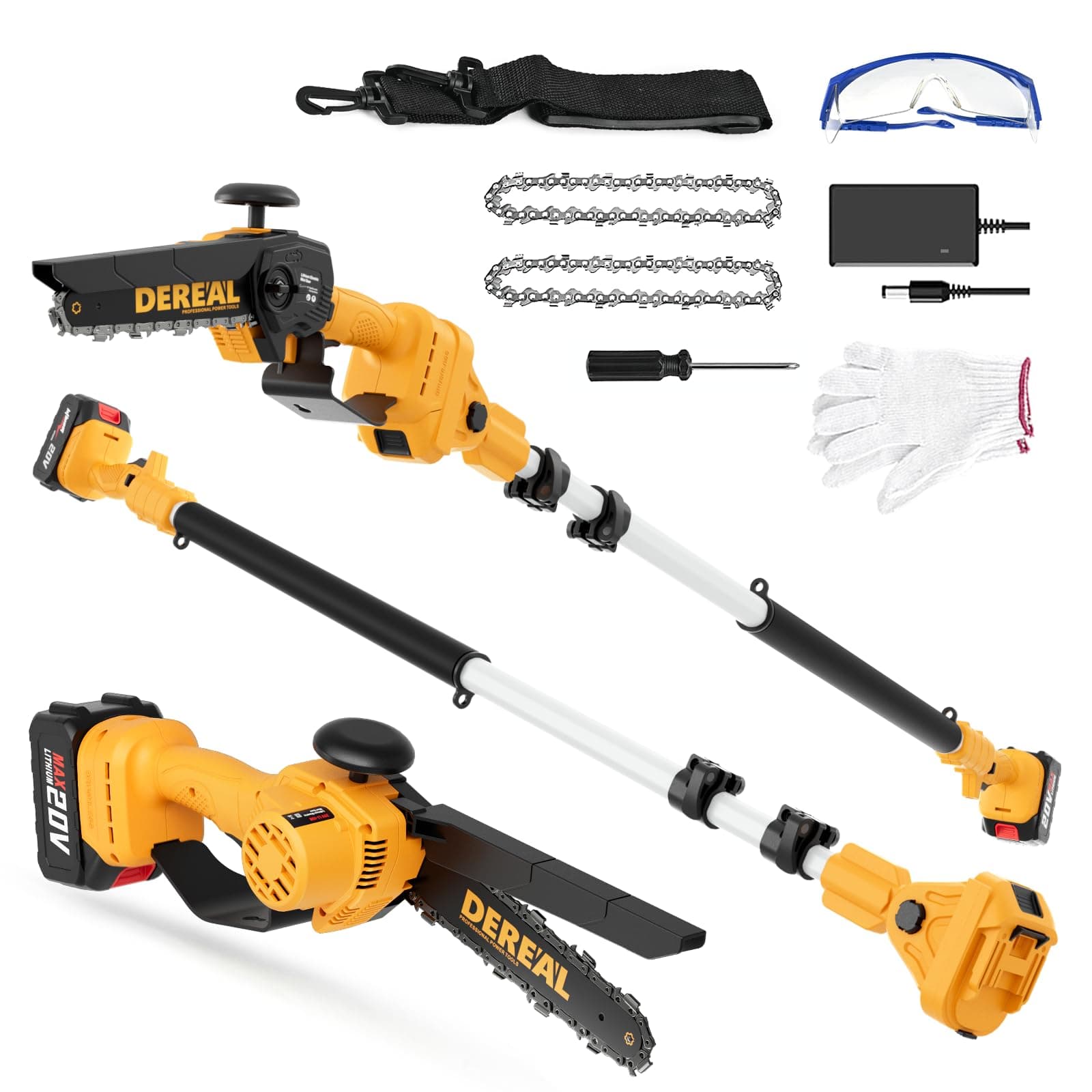 2-in-1 Cordless Pole Saw, Brushless Mini Chainsaw with Pole, 20V 4.0Ah Battery Powered Pole Saws for Tree Trimming, 8" Cutting Power Small Pole Saw, 18ft Reach Electric Saw for Trees With Pole