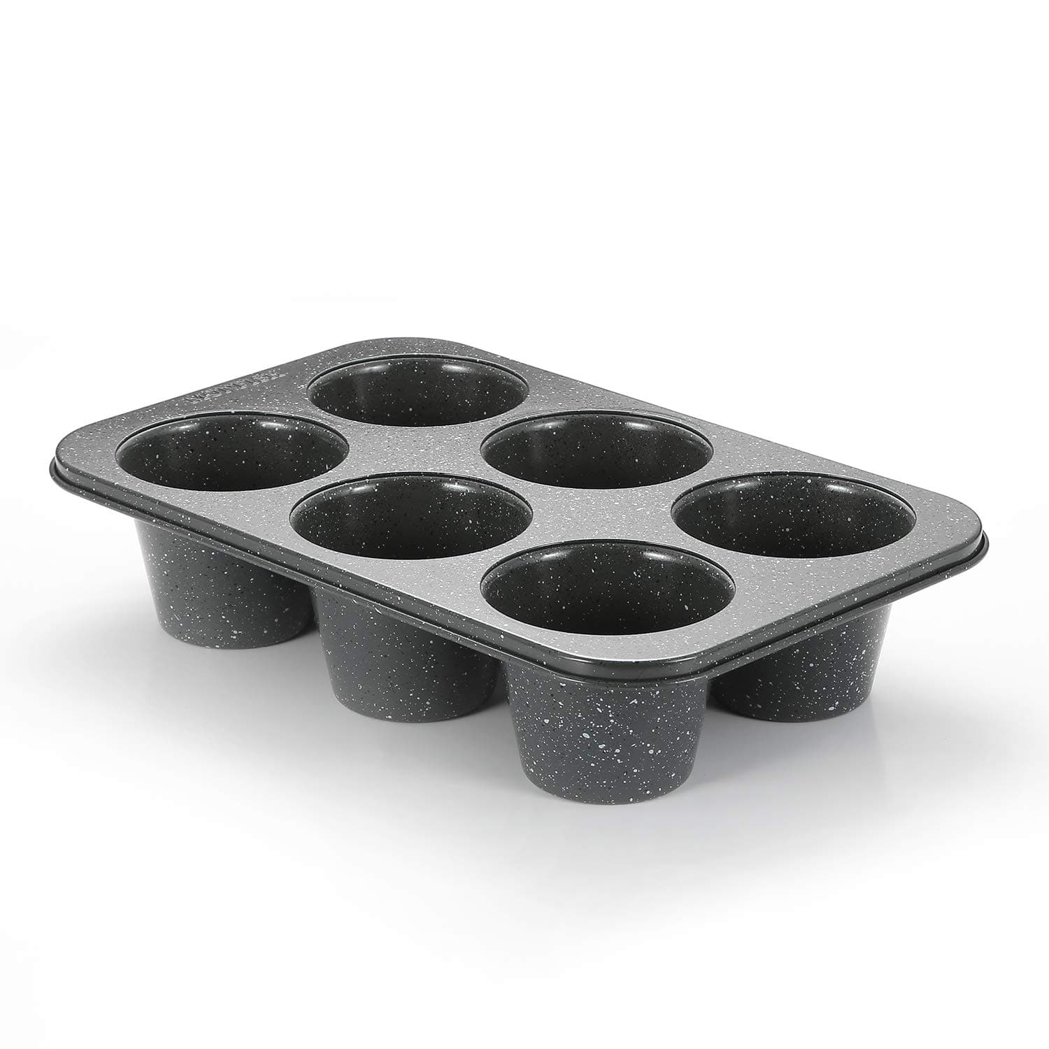 Monfish Jumbo Deep Muffin pan 6 cup large cupcake pan black granite finish Carbon steel muffin tin 3.5inch cup (deep 6 cup)