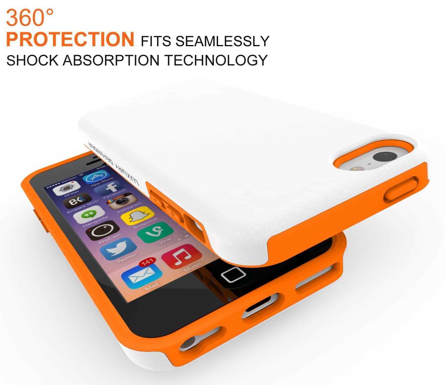 iPhone 5c Case, TEAM LUXURY iPhone 5C Case, [Double Layer] Defender Series [Shock Absorbing] iphone 5c Case (White/ Orange)