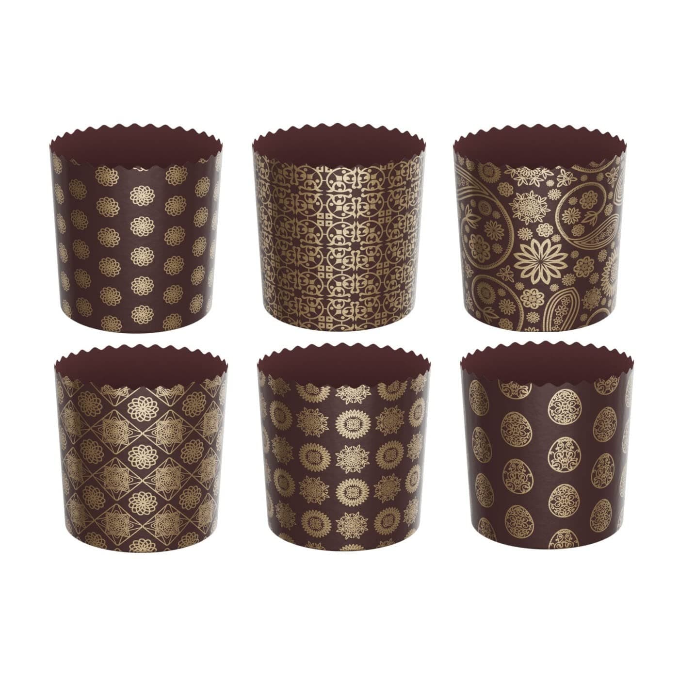 6pcs Baking Paper Molds for Easter Bread Cakes Panettone Paska Brown/Gold (130x85 mm)