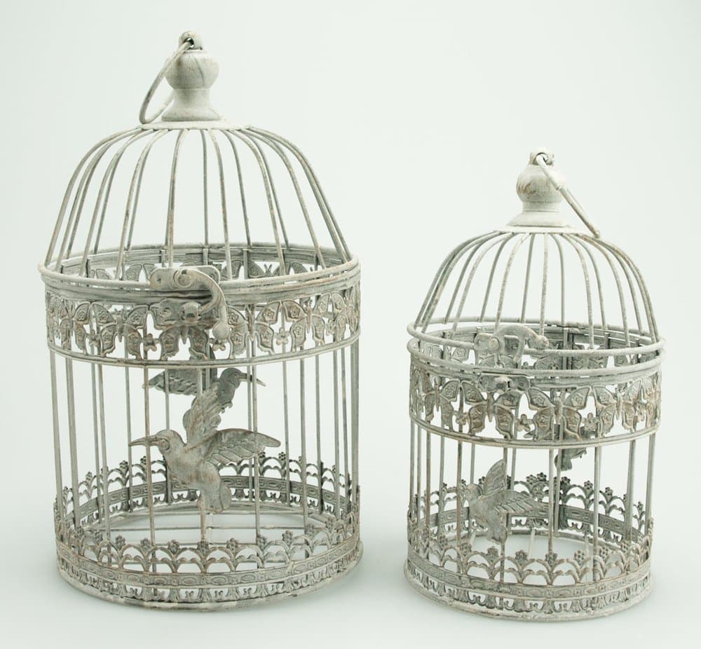 Decorative Cage Aviary Bird Cage Metal Round Grey Pack of 2 Wedding Decoration 19 cm Diameter x 36 cm/15 cm x 30 cm Table Decoration