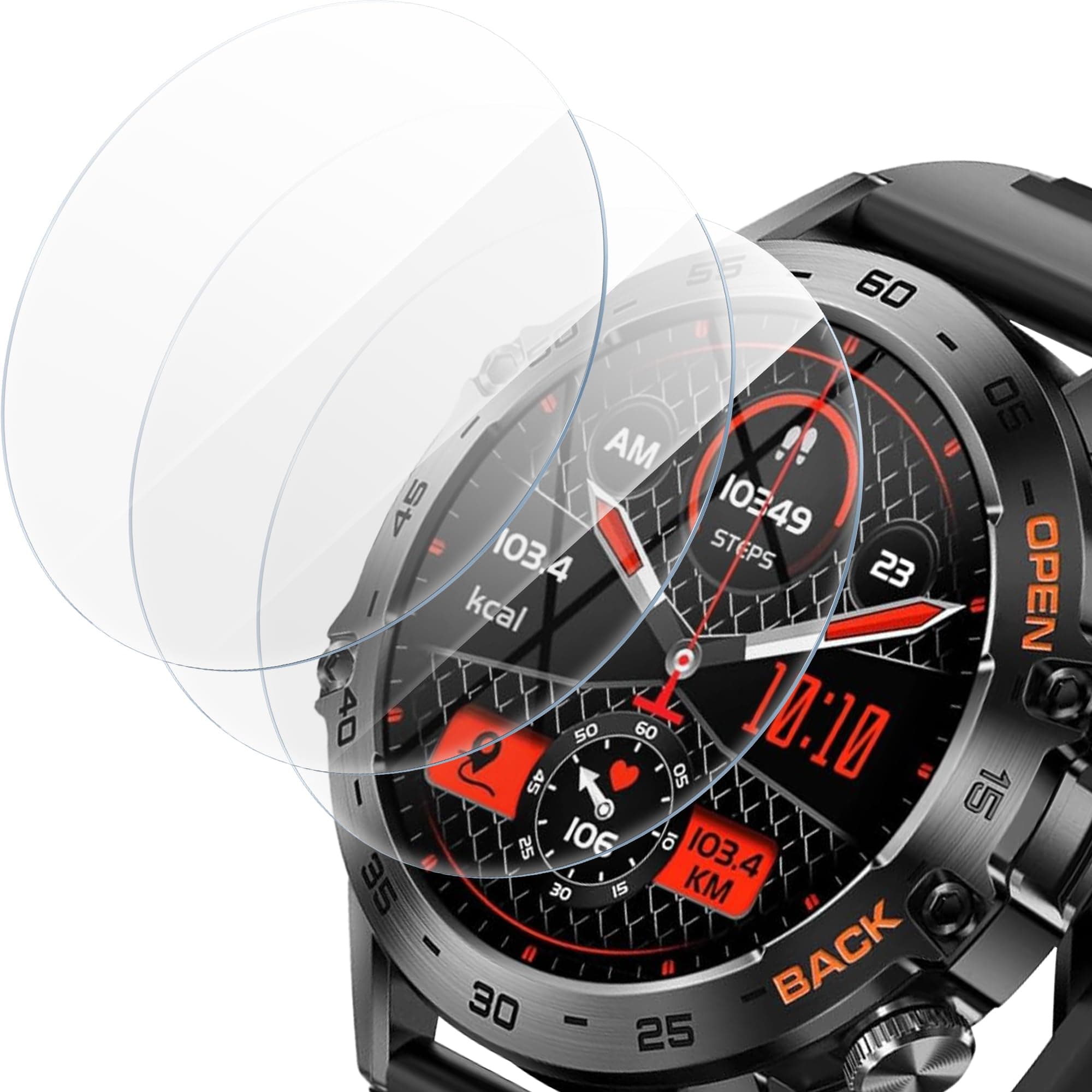 Suoman 3-Pack 1.39" Screen Protector for SUNKTA K52 Military Smartwatch, 2.5D 9H Hardness Tempered Glass Screen Protective Film for SUNKTA/EIGIIS/PDDOEIL/ESFOE/LIGE/JUGEVI SmartWatch