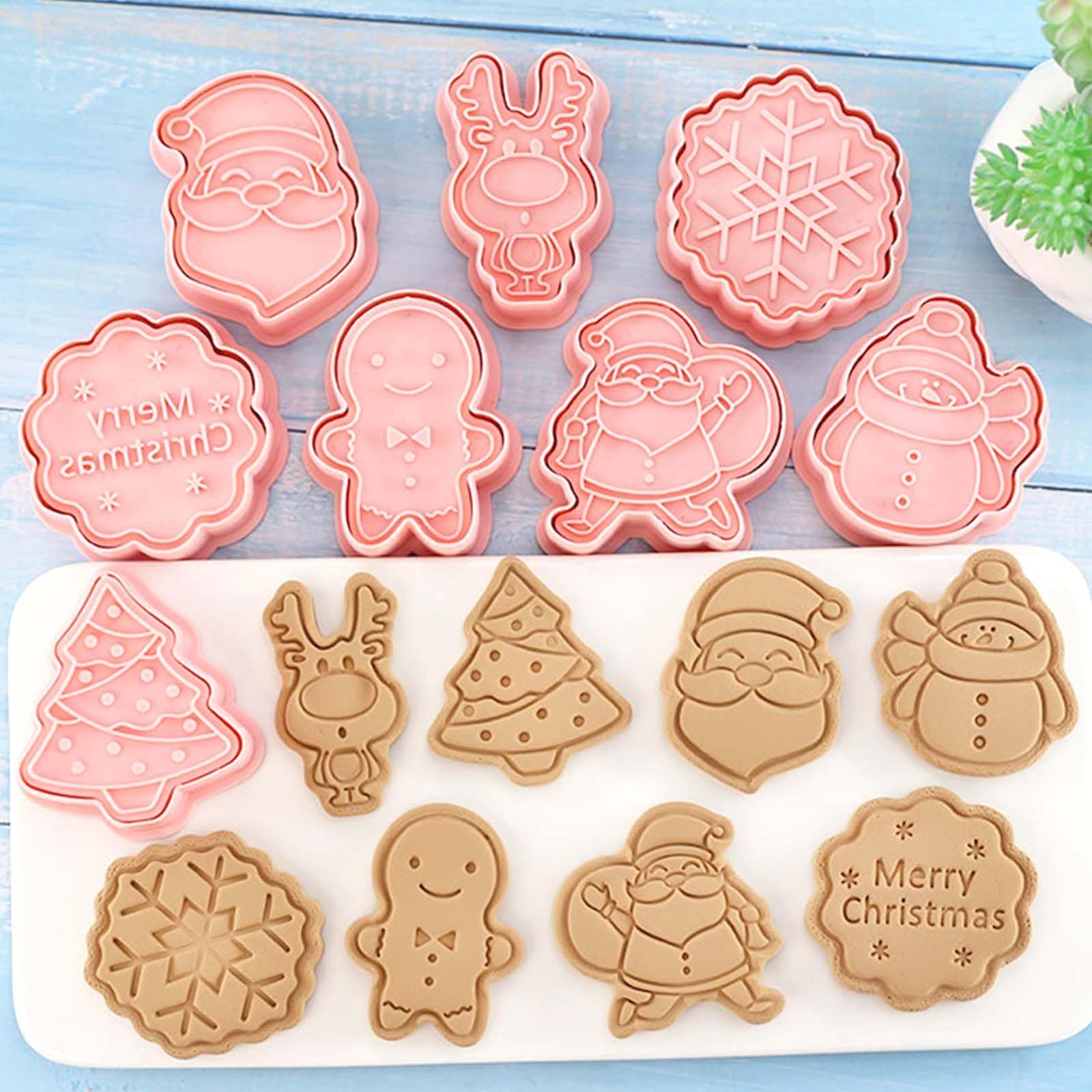 8 Piece Mini Christmas Cookie Cutters, 3d Raised Design Cookie Stamps, Mini Gingerbread, Snowman, Snowflake, Elk, Santa Baking Molds, Christmas Ornament Cookie Cutter Set