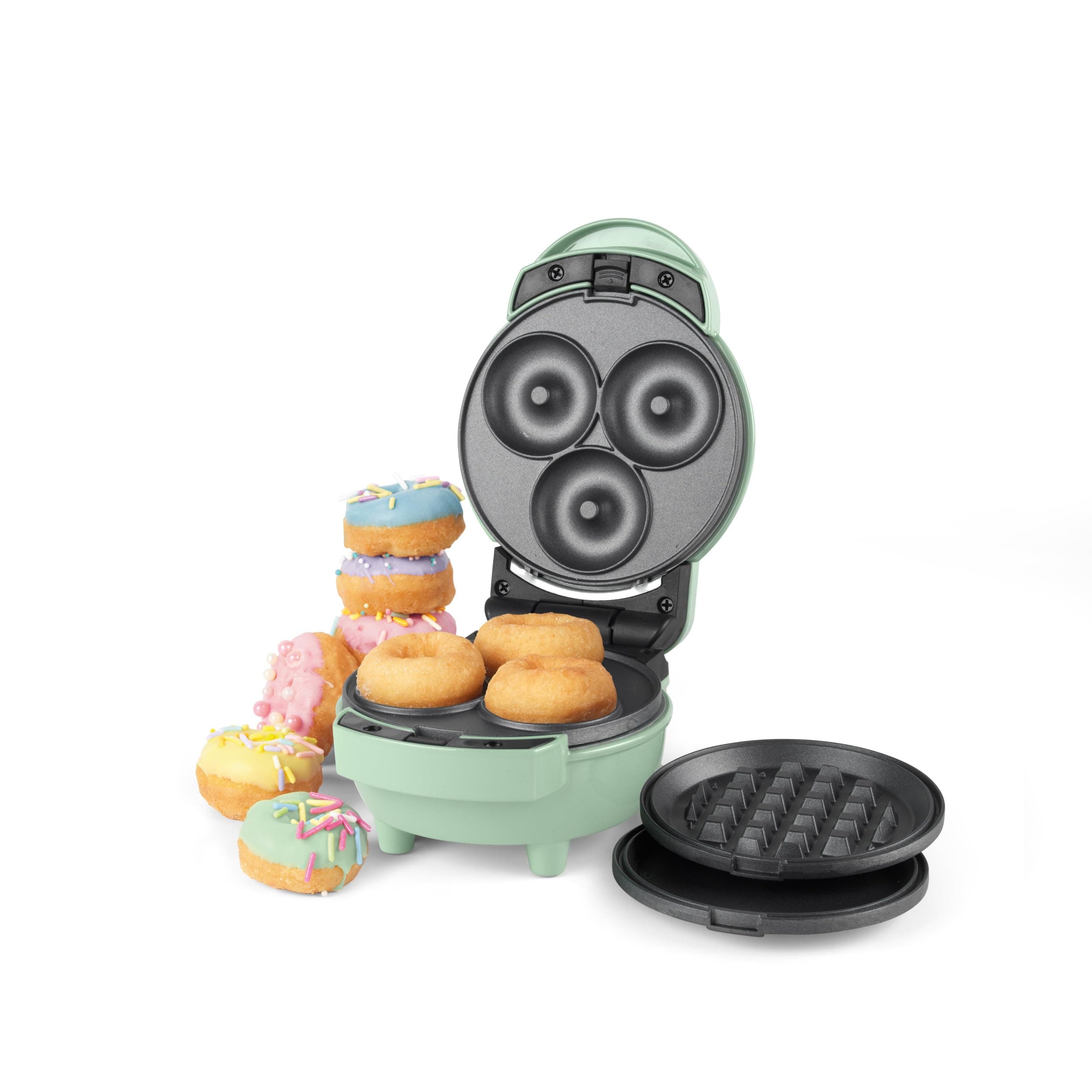 3 in 1 Mini-Bites Maker Non-Stick Cooking Plates, Doughnut,Waffle, and Pancake Maker, 3 Minute Pre-Heat time, Non-Slip Feet, Easy to Clean,Ready Indicator Lights,400W,1.15KG