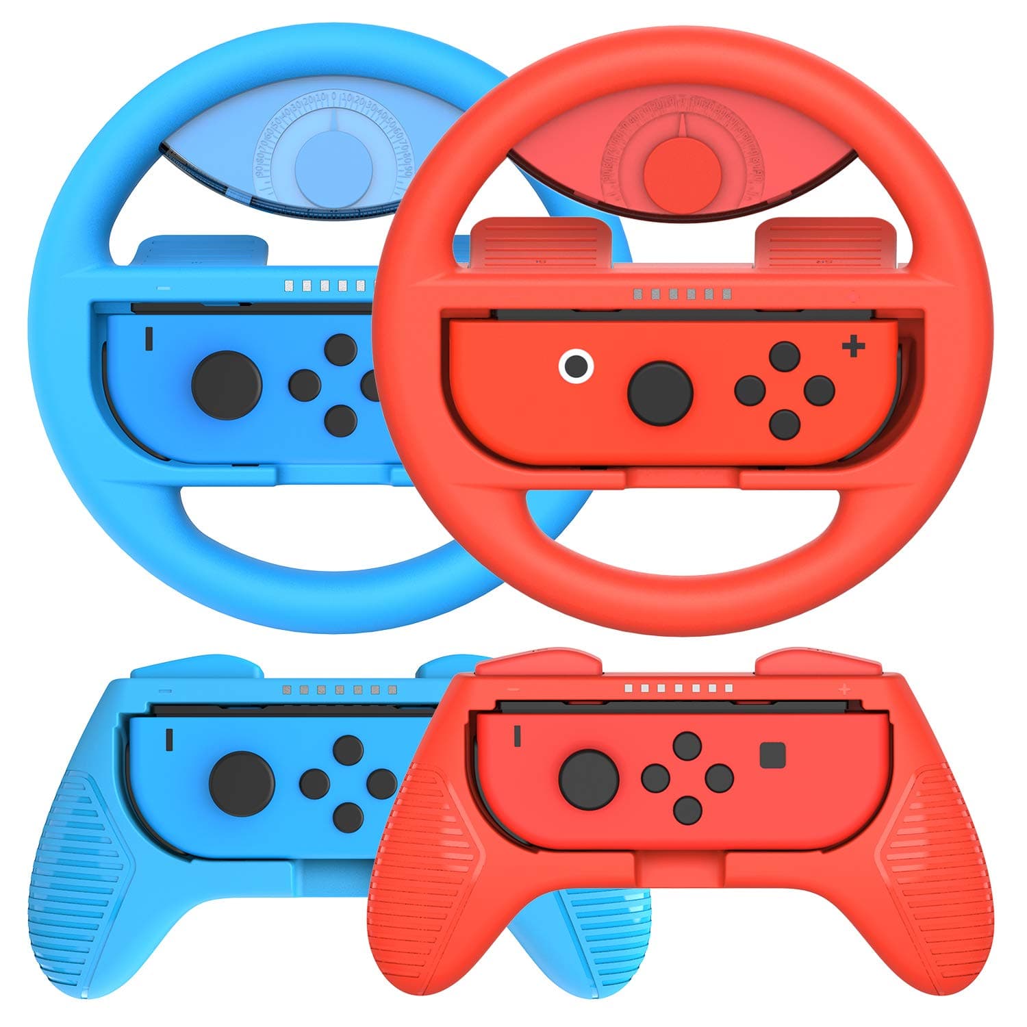 momen Switch Steering Wheel and Joycon Grips 4 Pack for Mario Kart 8 Deluxe Nintendo Switch,Mariokart Switch Steering Wheel (Joycon Controller Attachment Accessories 2xWheels,2xGrips)