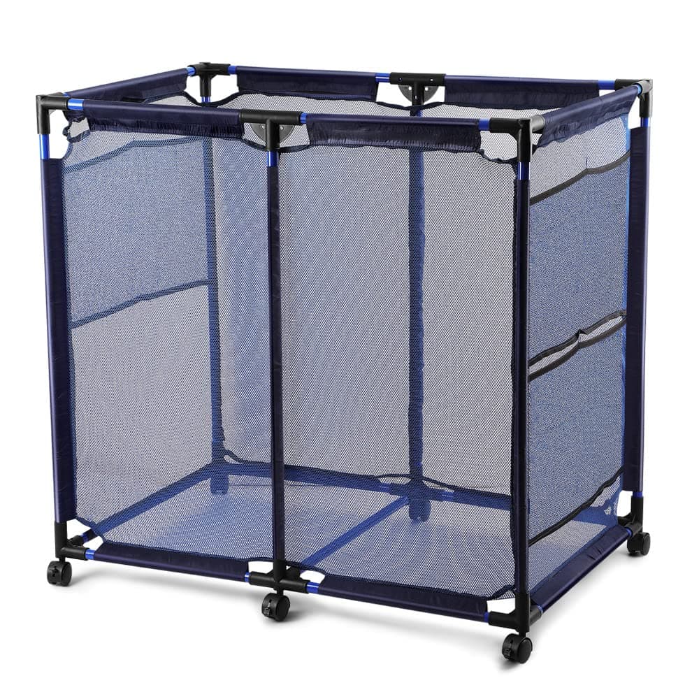 JEFEE Pool Storage Bins Rolling Cart Organizer with Nylon Mesh for Pool Floats, Balls, Toys, Large Capacity 37.2" L x 24.8" W x 35.4" H Blue