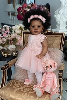 Pinky Reborn Dolls Huge Baby Size Africa American 26 inch 66 cm Reborn Toddler Dolls Lifelike Girl with Black Curly Hair Soft Cuddle Body Toys
