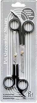 Pet Magasin Japanese Stainless Steel Grooming Scissors (2) for Facial Hair and Larger for Body Trimming with Round Tip (Black)