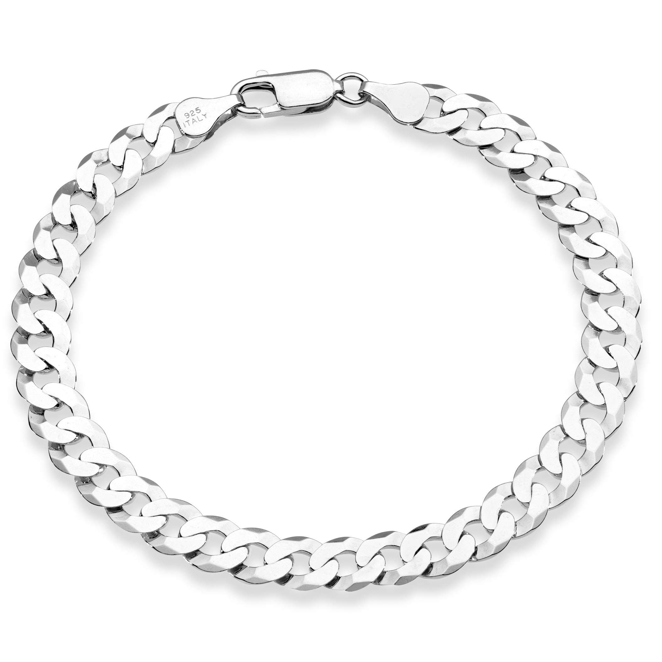 925 Sterling Silver Italian 7mm Solid Diamond-Cut Cuban Link Curb Chain Bracelet for Men Women, Made in Italy