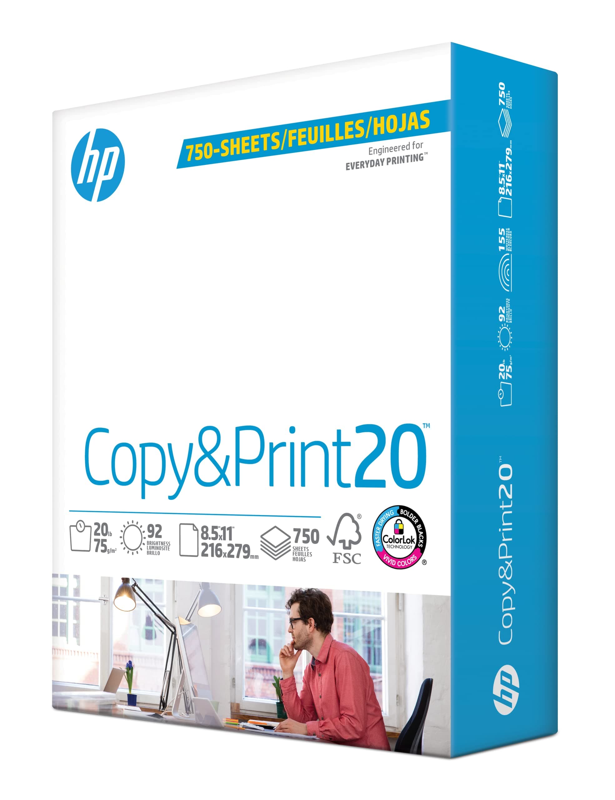 HP Printer Paper | 8.5 x 11 Paper | Copy &Print 20 Lb | 1 Bulk Pack - 750 Sheets | 92 Bright | FSC Certified | 200030R