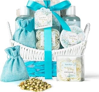 8 Pcs Bath & Body Gift Basket, Gardenia Tulip Gifts for Mom Spa Gift Set for Women, Self-Care Relaxation Gift, Home Spa, Spa Kit w/ Mini Bag Cute Wallet, Birthday, Christmas, Mother Day, Anniversary