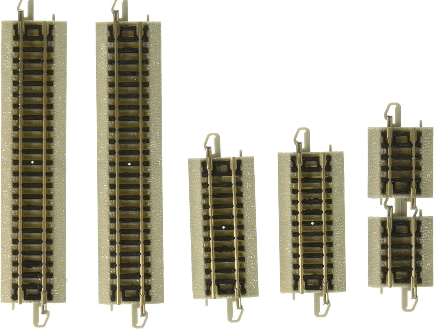 Bachmann Trains - Snap-Fit E-Z TRACK ASST. SECTIONS STRAIGHT TRACK (2 each 4.50", 2.25" and 1.125" per card) - NICKEL SILVER Rail With Grey Roadbed - N Scale, 8