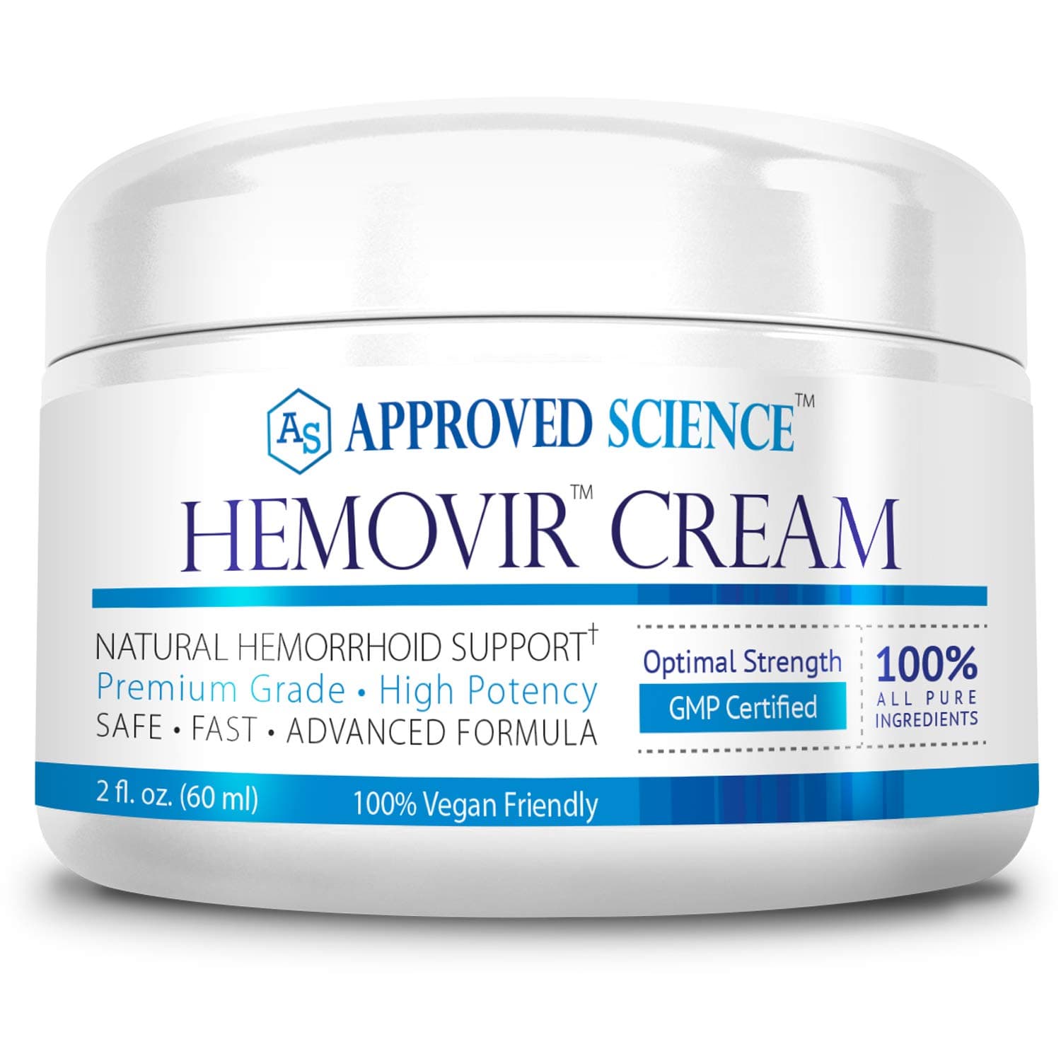 Approved Science Hemovir Cream - Hemorrhoid Support - 2 Fl Oz - Stops Itching and Optimizes Blood Flow - Restores Damaged Skin Tissue - Non GMO - Made in The USA
