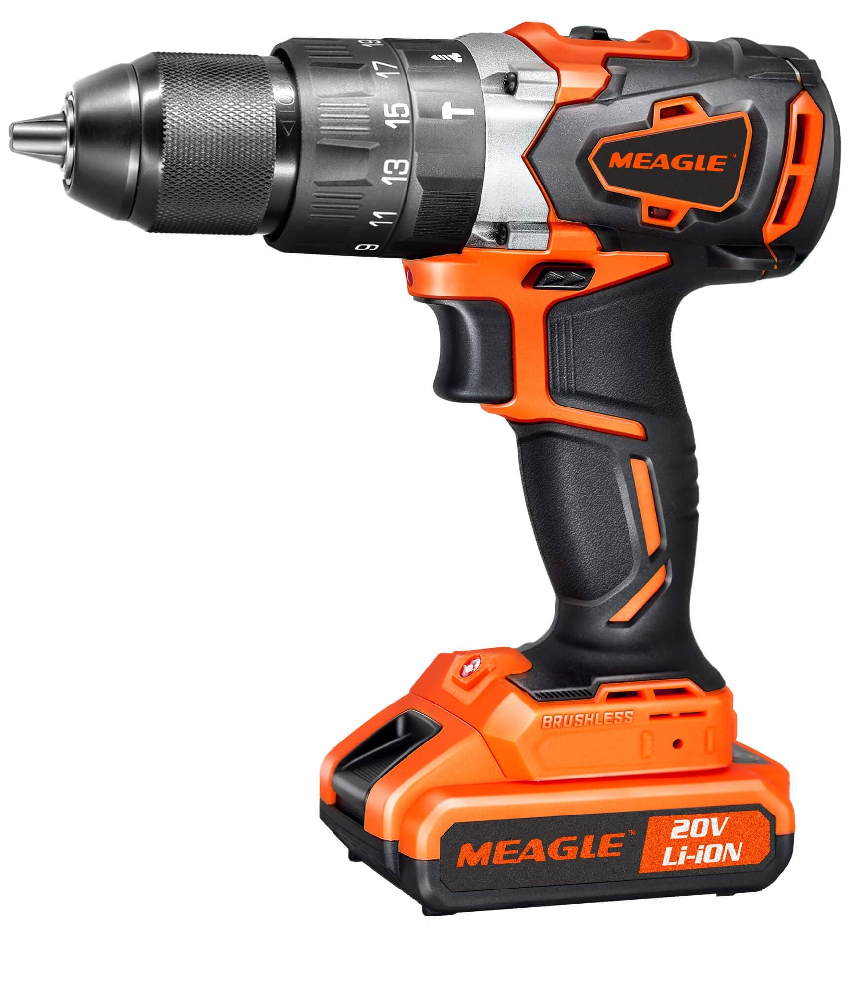 Meagle 20V MAX Cordless Drill Driver Brushless - 1/2" Keyless Chuck - Variable Speed - 21 + 3 Setting - 530 In-lbs Max Torque - CD10-2200T