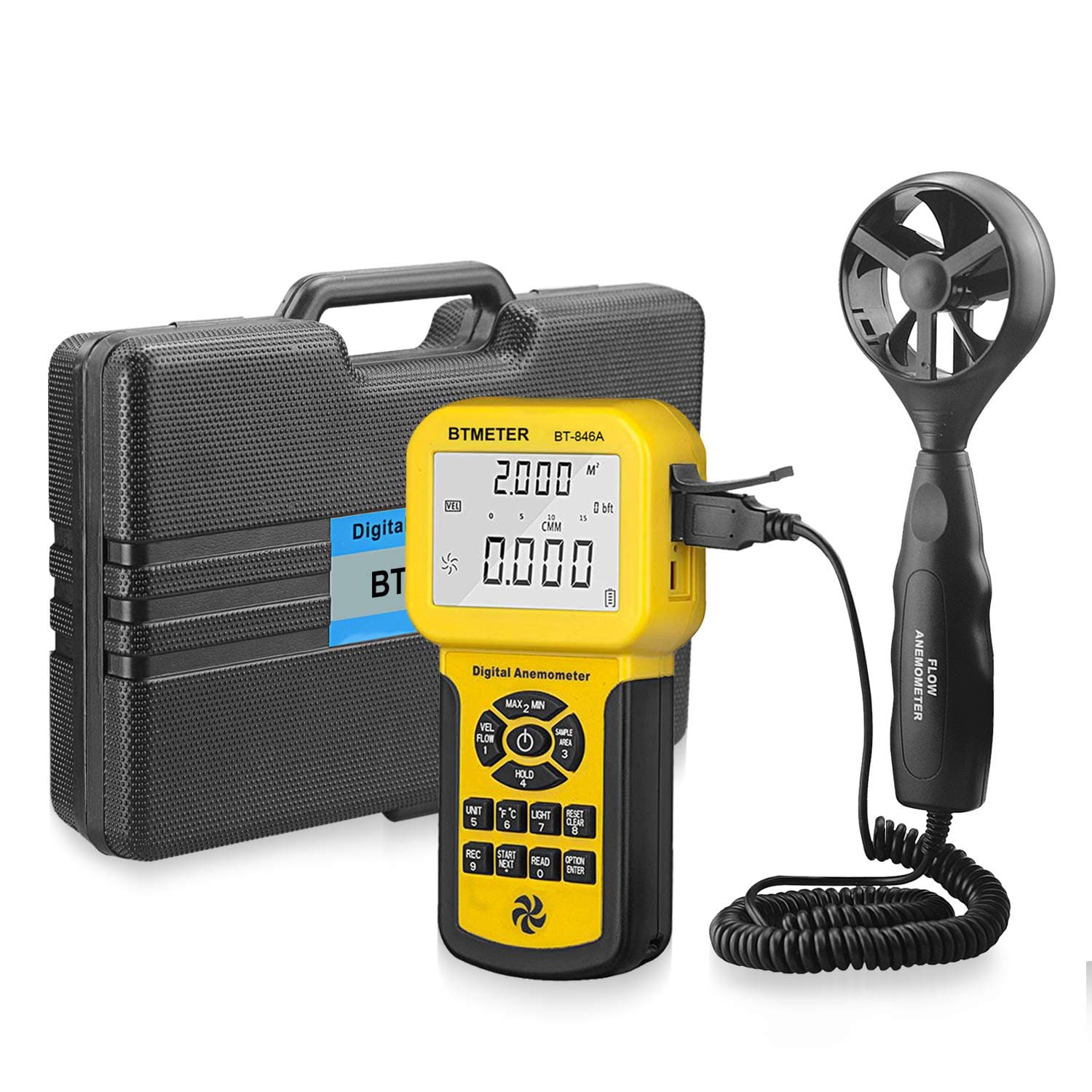 BTMETER BT-846A Pro HVAC Anemometer Measures Wind Speed Flow Temperature CFM Air Flow Velocity Meter with Backlight MAX MIN AVG