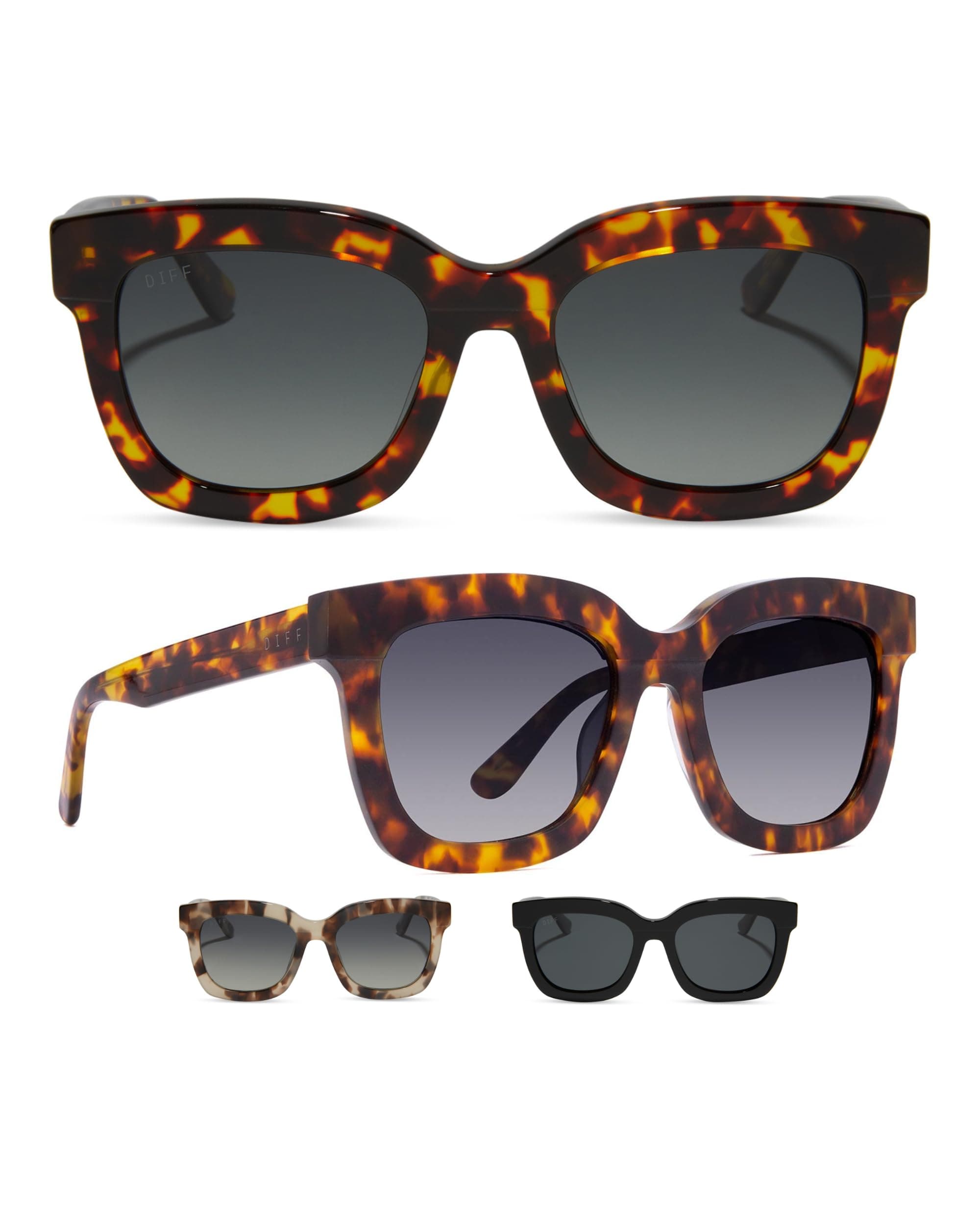 DIFF Carson Designer Square Oversized Sunglasses for Women UV400 Polarized Protection, Tortoise trendy fashion frames