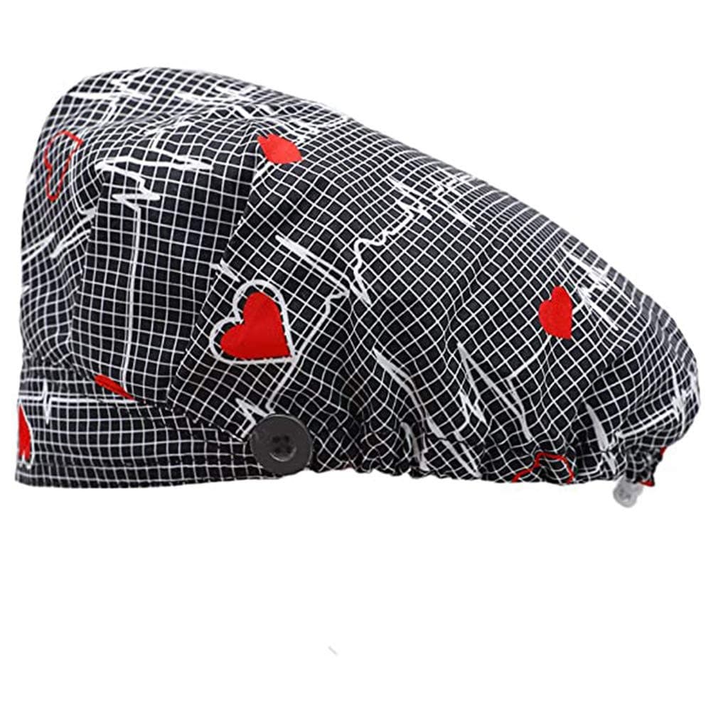 1111 Surgical Nurse Caps Scrub Cap Hat Adjustable Scrub Hat Doctor Cap Bouffant Turban ECG Printed Breathable Dustproof Baotou Cap for Women Men Beauty Worker