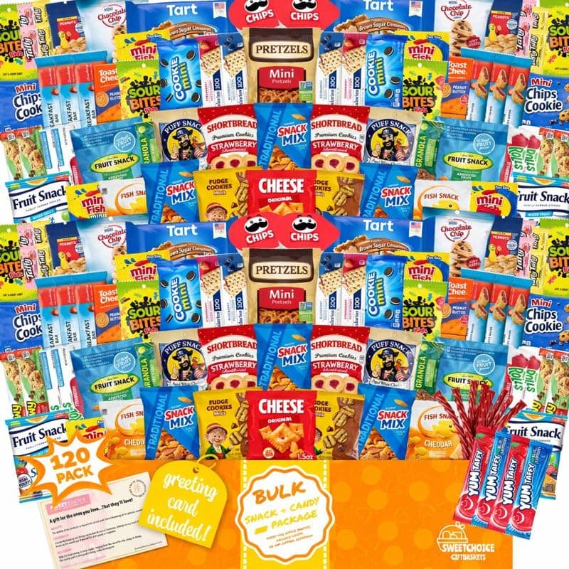 Snacks Variety Pack (120 Count) - Easter Snack Box Care Package, Bulk Snack Packs Variety Box with Chips & Cookies - Easter Basket for Adults, Kids & Teens, College Students, Office & Birthdays
