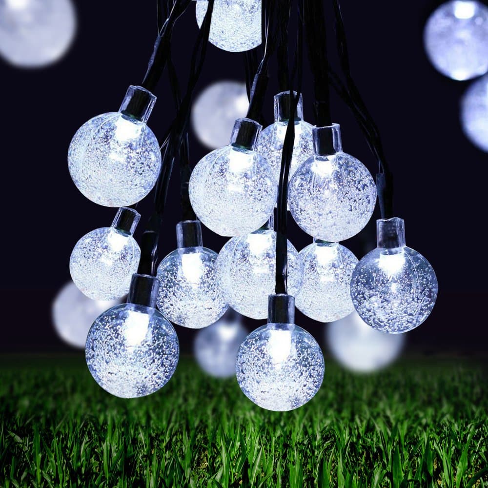 Bolansi Solar String Lights 30LED 20ft Crystal Ball Copper Wire Lights Waterproof Lights for Indoor Garden Home Patio Lawn Party Holiday Outdoor Christmas (White)