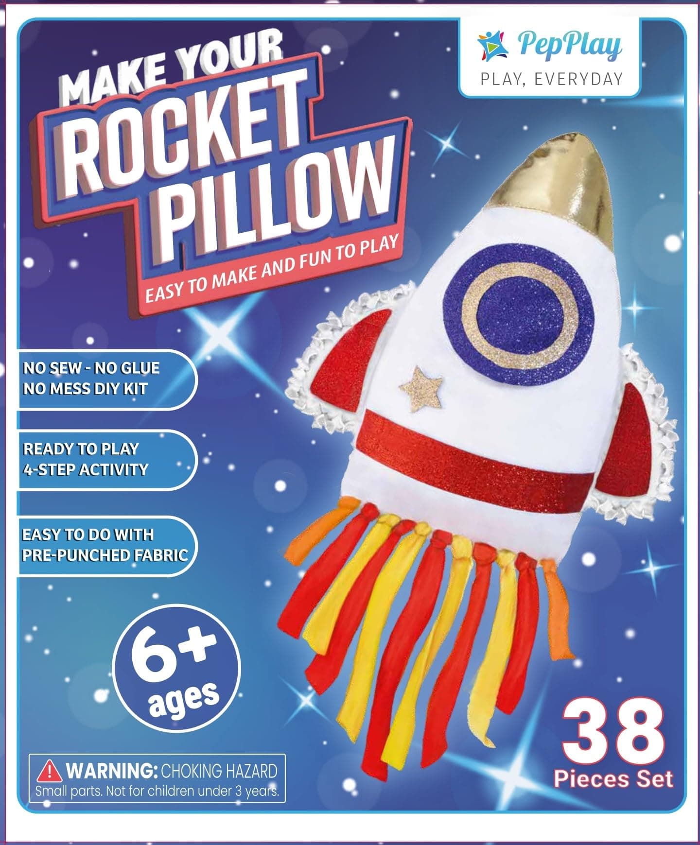 - Rocket DIY Pillow Kit - 38-Piece Space - Theme Activity Kit|No Mess, No Sewing Soft Cushion Toy|Ideal Space Decor for Kids|Boys & Girls Ages 6+, Multicolor